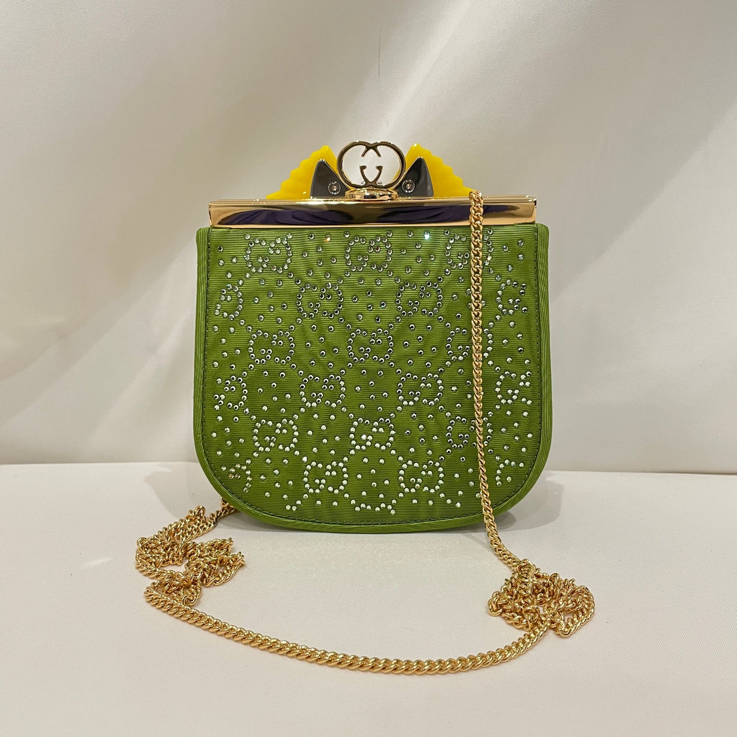 Pre-Owned Gucci Green GG Crystal Fabric Runway with Bow Crossbody Bag Sku# 79951