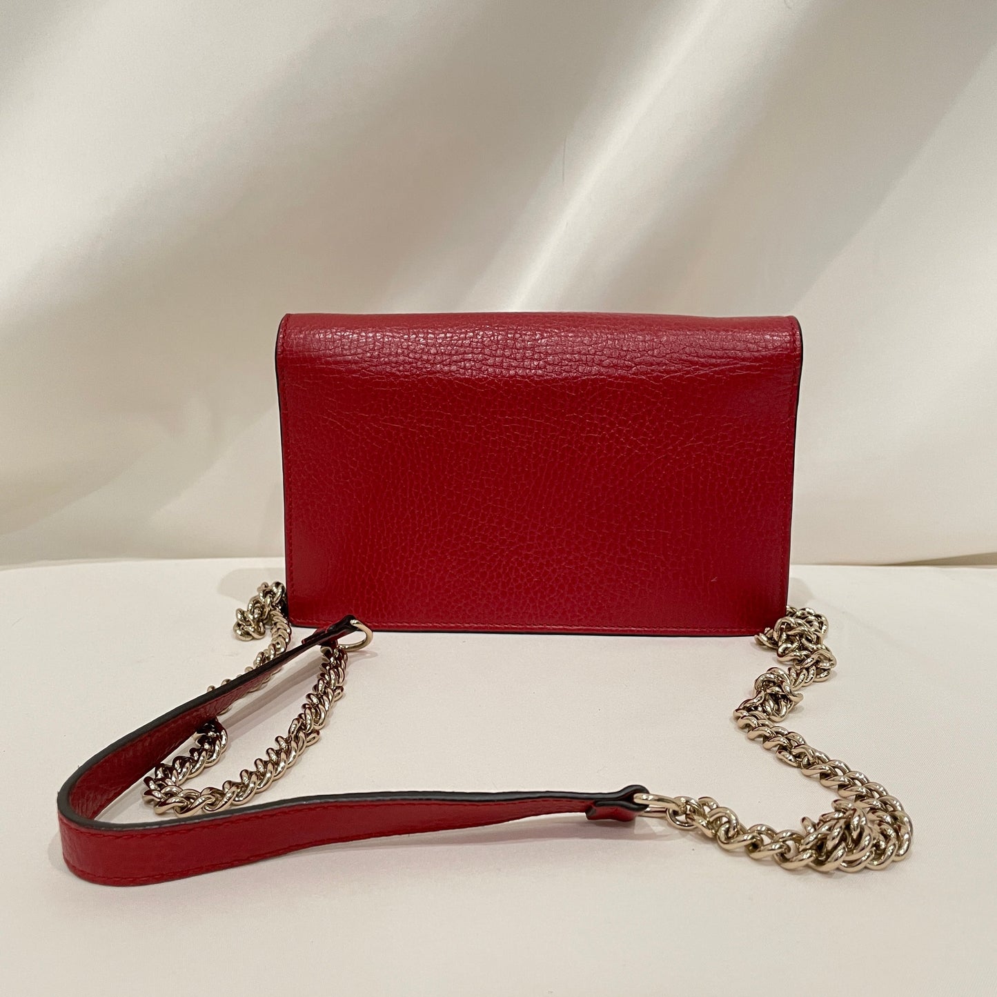 Pre-Owned Gucci Red Calfskin Interlocking G Wallet On Chain Crossbody Bag Sku# 80868