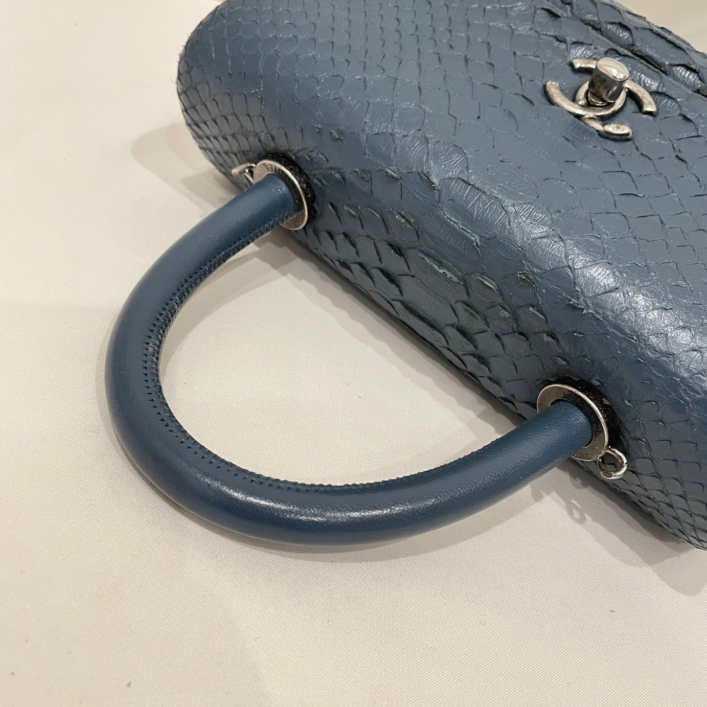 Pre-Owned Chanel Blue Python Small Coco Handle 2-Ways Top Handle Bag Sku# 80859