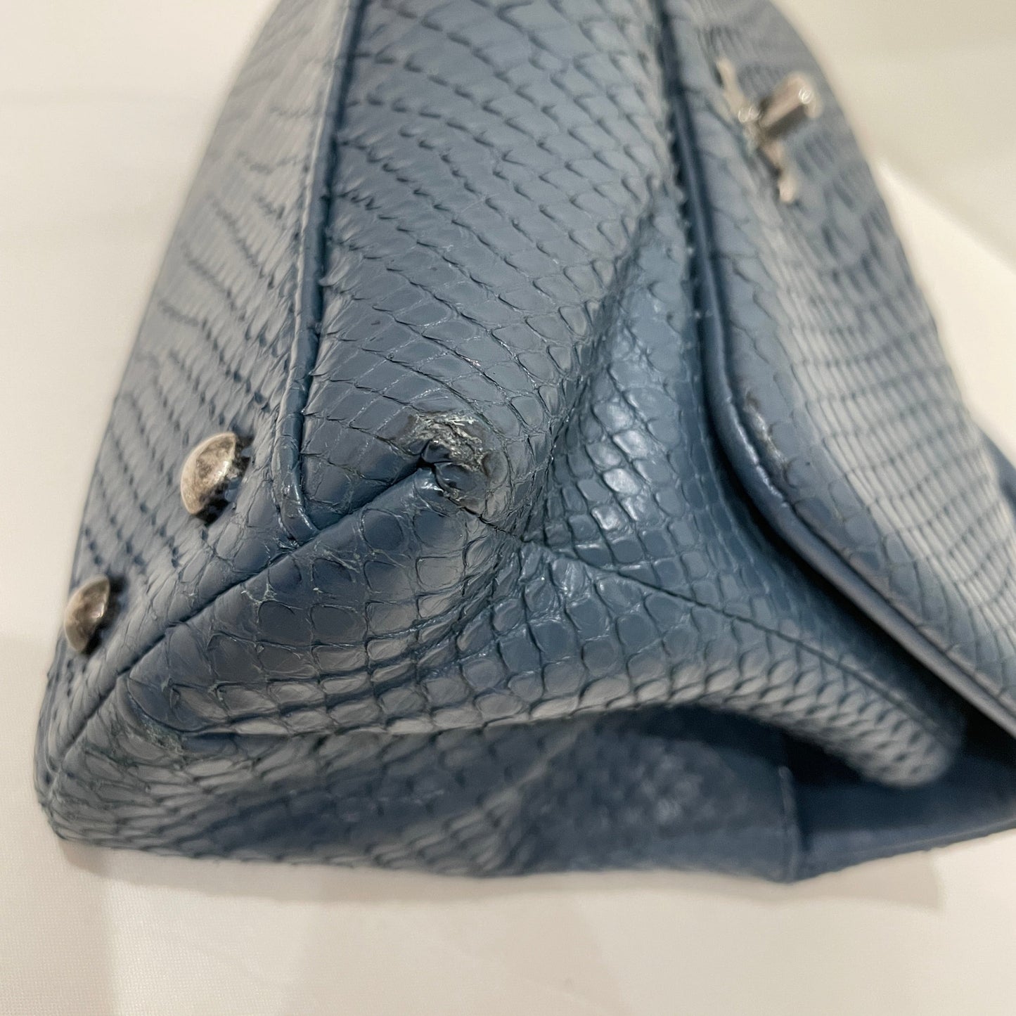 Pre-Owned Chanel Blue Python Small Coco Handle 2-Ways Top Handle Bag Sku# 80859