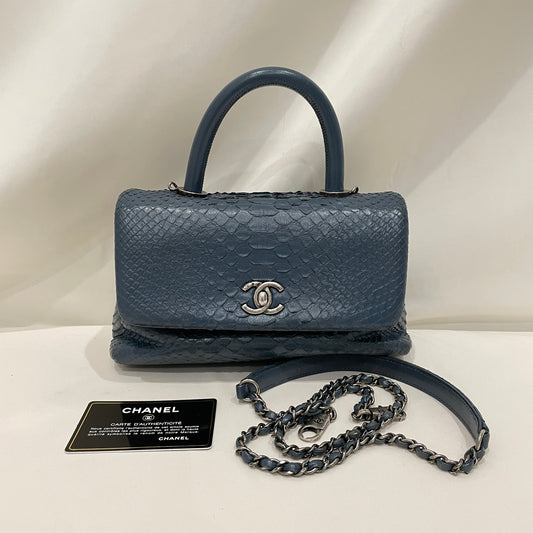 Pre-Owned Chanel Blue Python Small Coco Handle 2-Ways Top Handle Bag Sku# 80859