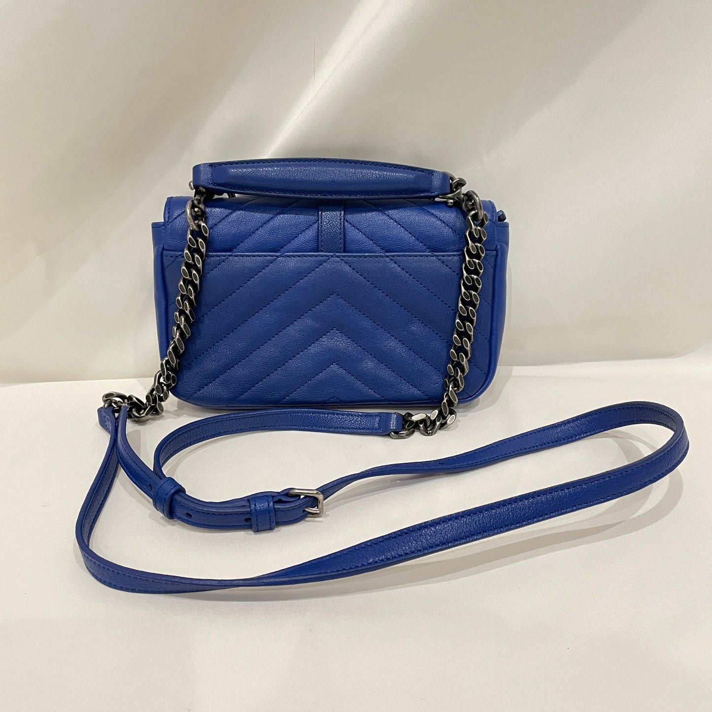 Pre-Owned Yves Saint Laurent Blue College WOC Wallet On Chain Crossbody Bag Sku# 80997