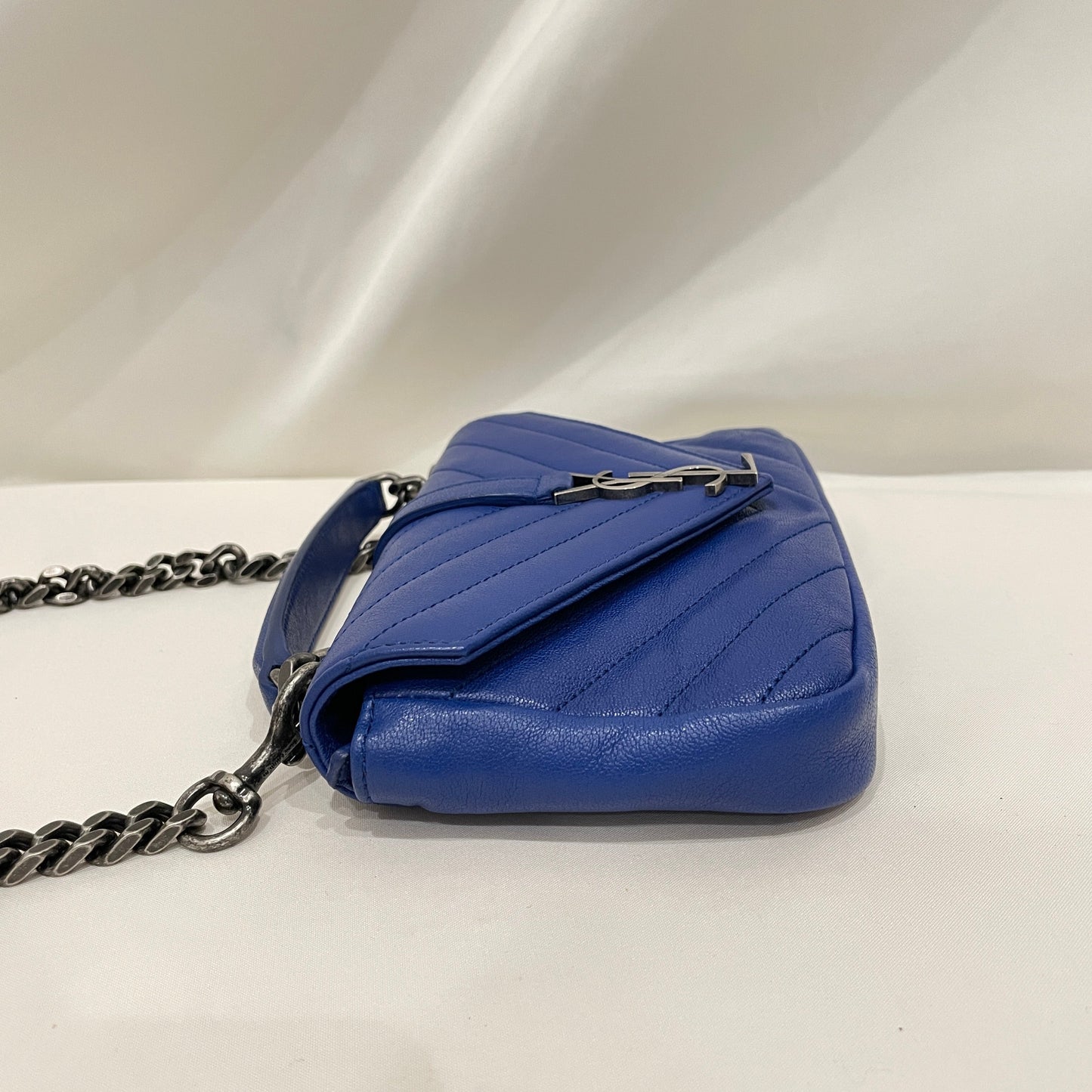 Pre-Owned Yves Saint Laurent Blue College WOC Wallet On Chain Crossbody Bag Sku# 80997