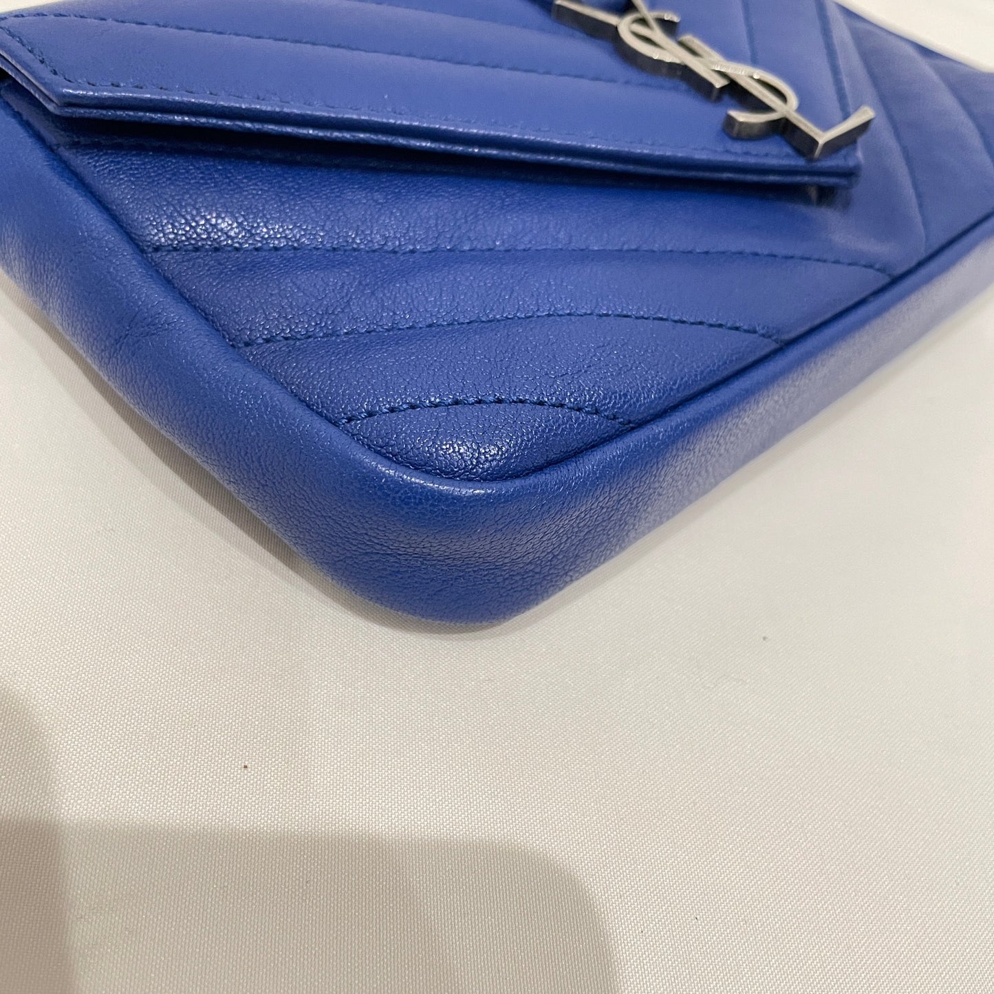 Pre-Owned Yves Saint Laurent Blue College WOC Wallet On Chain Crossbody Bag Sku# 80997