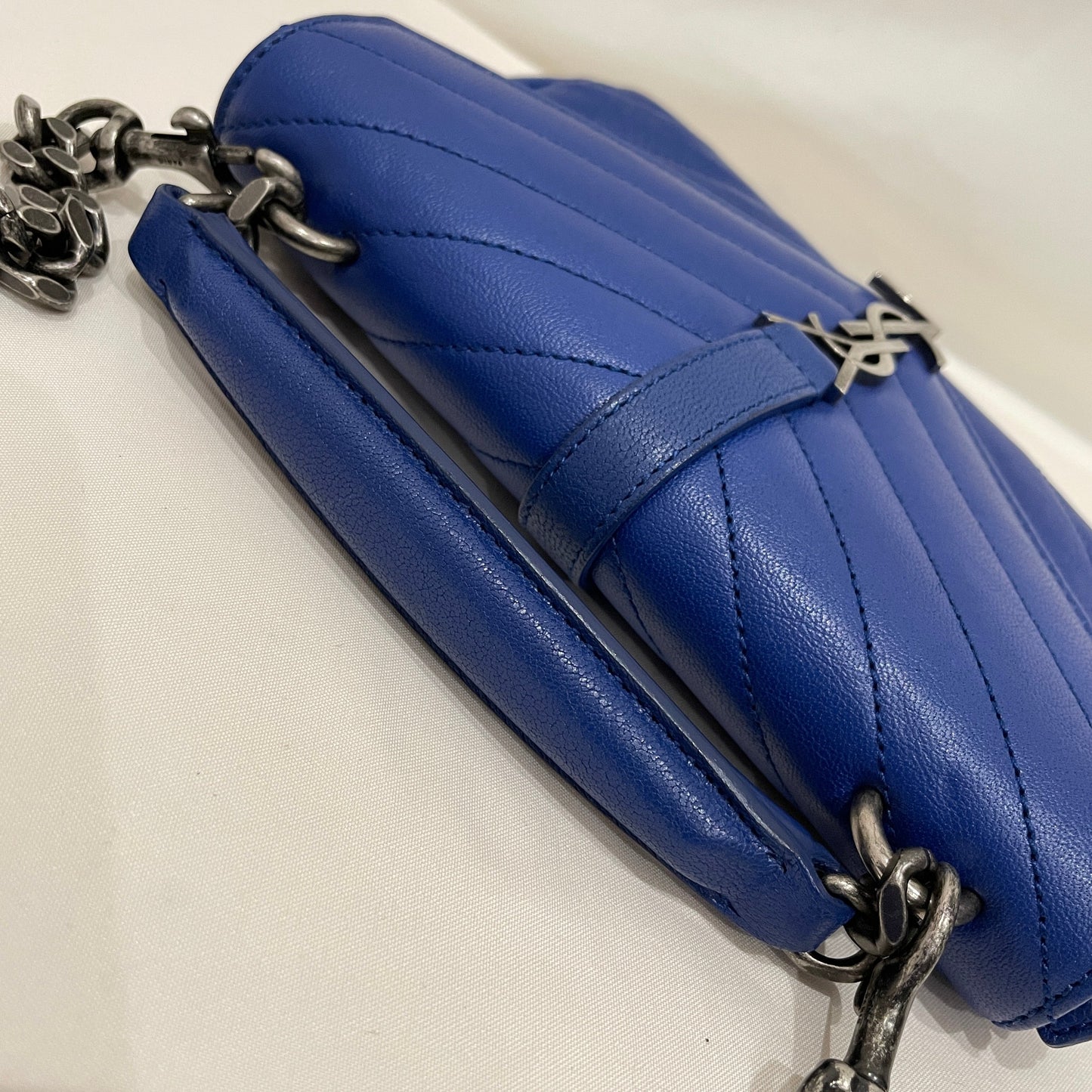 Pre-Owned Yves Saint Laurent Blue College WOC Wallet On Chain Crossbody Bag Sku# 80997