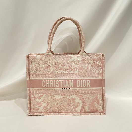 Pre-Owned Dior Pink Ecru Medium Canvas Toile de Jouy Embroidery Book Tote Sku# 80795