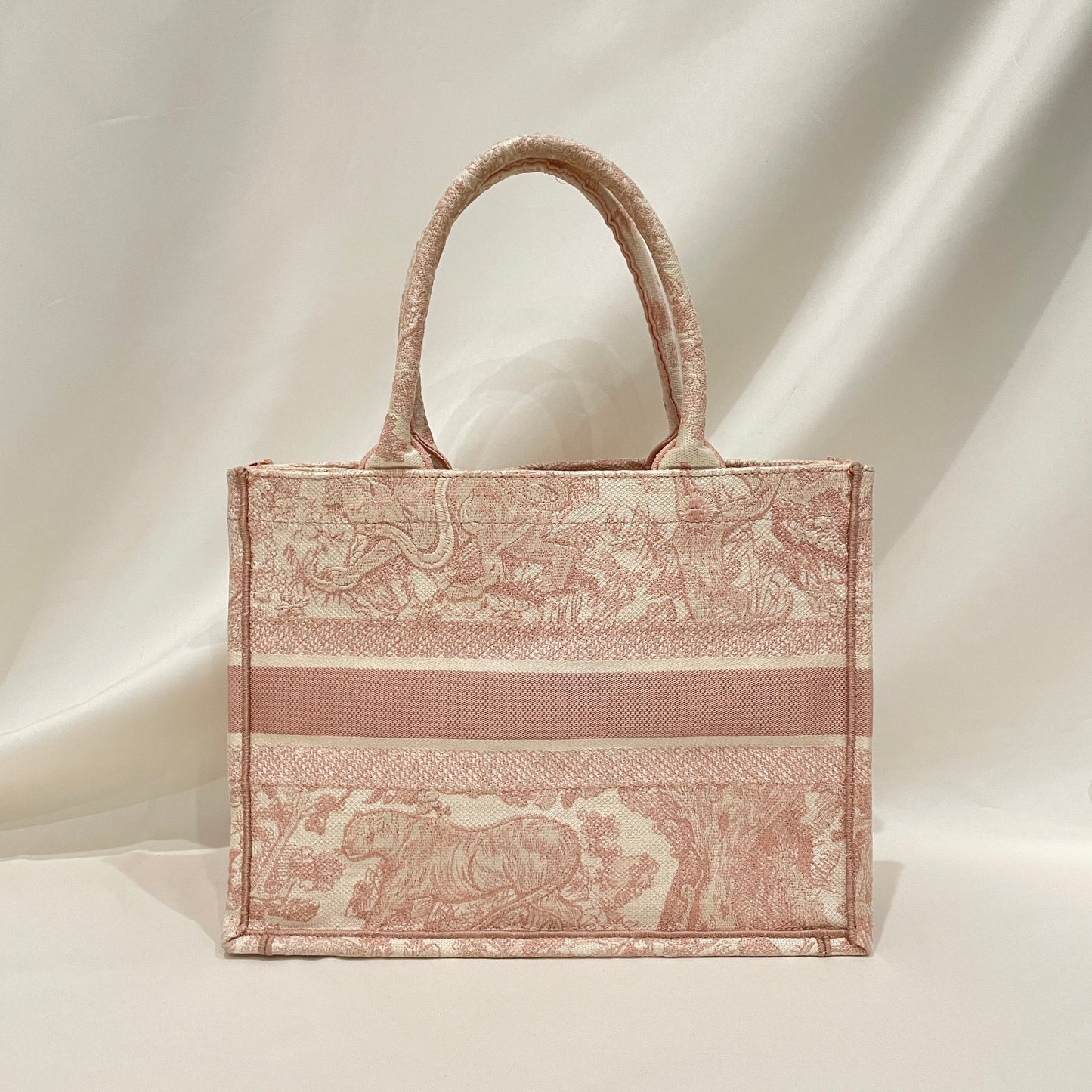 Pre-Owned Dior Pink Ecru Medium Canvas Toile de Jouy Embroidery Book Tote Sku# 80795