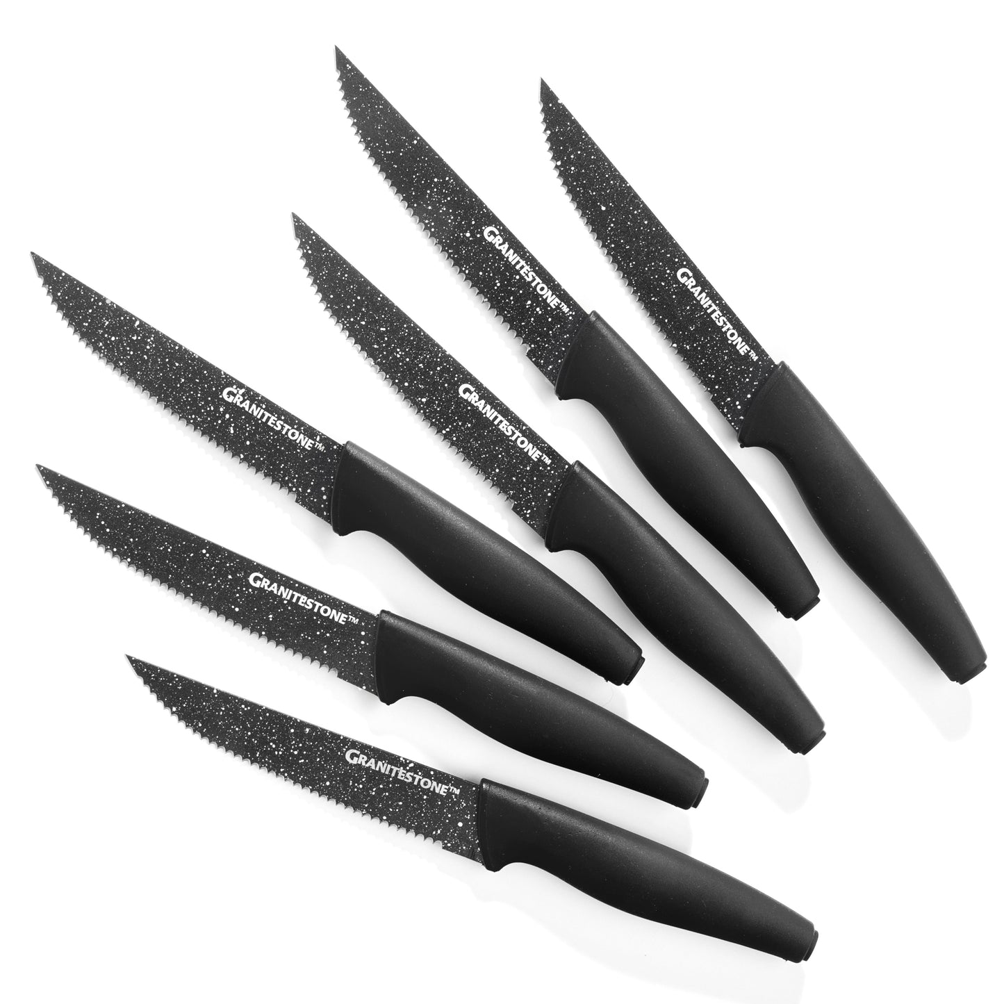 Granitestone Nutriblade 6-Piece Steak Knives with Comfortable Handles, Steel Serrated Blades