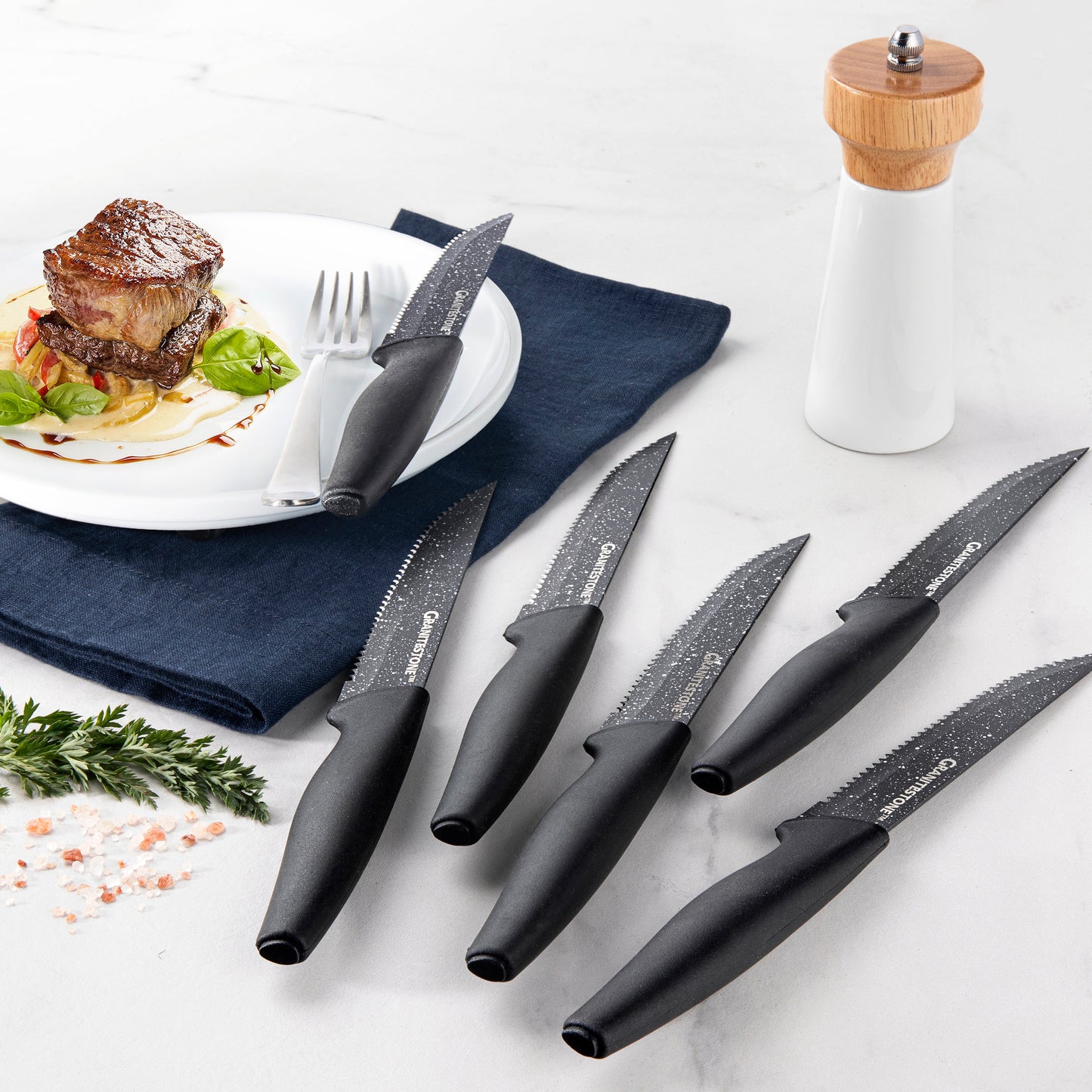 Granitestone Nutriblade 6-Piece Steak Knives with Comfortable Handles, Steel Serrated Blades