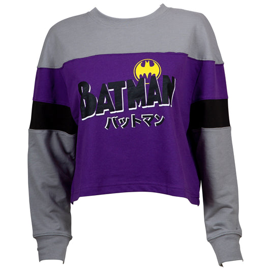 title:Batman Juniors Long Sleeve Crop Top;color:Purple