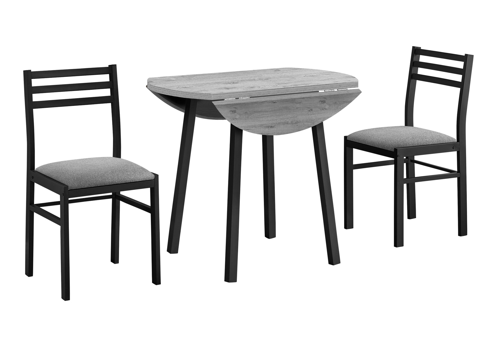 title:Dining Table Set, 3pcs Set, Small, 35" Drop Leaf, Kitchen, Black Metal, Grey Laminate, Contemporary, Modern;color:Grey