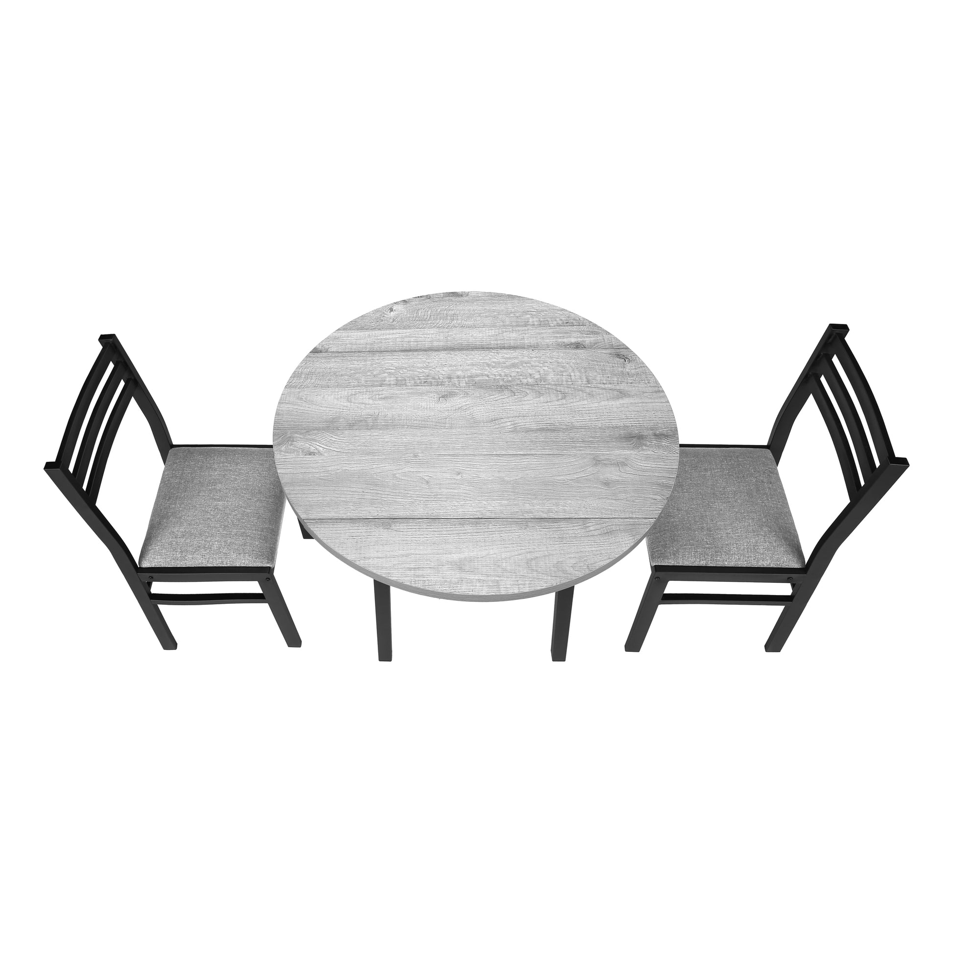 title:Dining Table Set, 3pcs Set, Small, 35" Drop Leaf, Kitchen, Black Metal, Grey Laminate, Contemporary, Modern;color:Grey