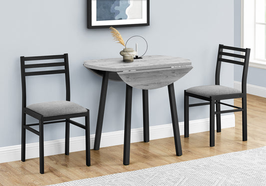 title:Dining Table Set, 3pcs Set, Small, 35" Drop Leaf, Kitchen, Black Metal, Grey Laminate, Contemporary, Modern;color:Grey