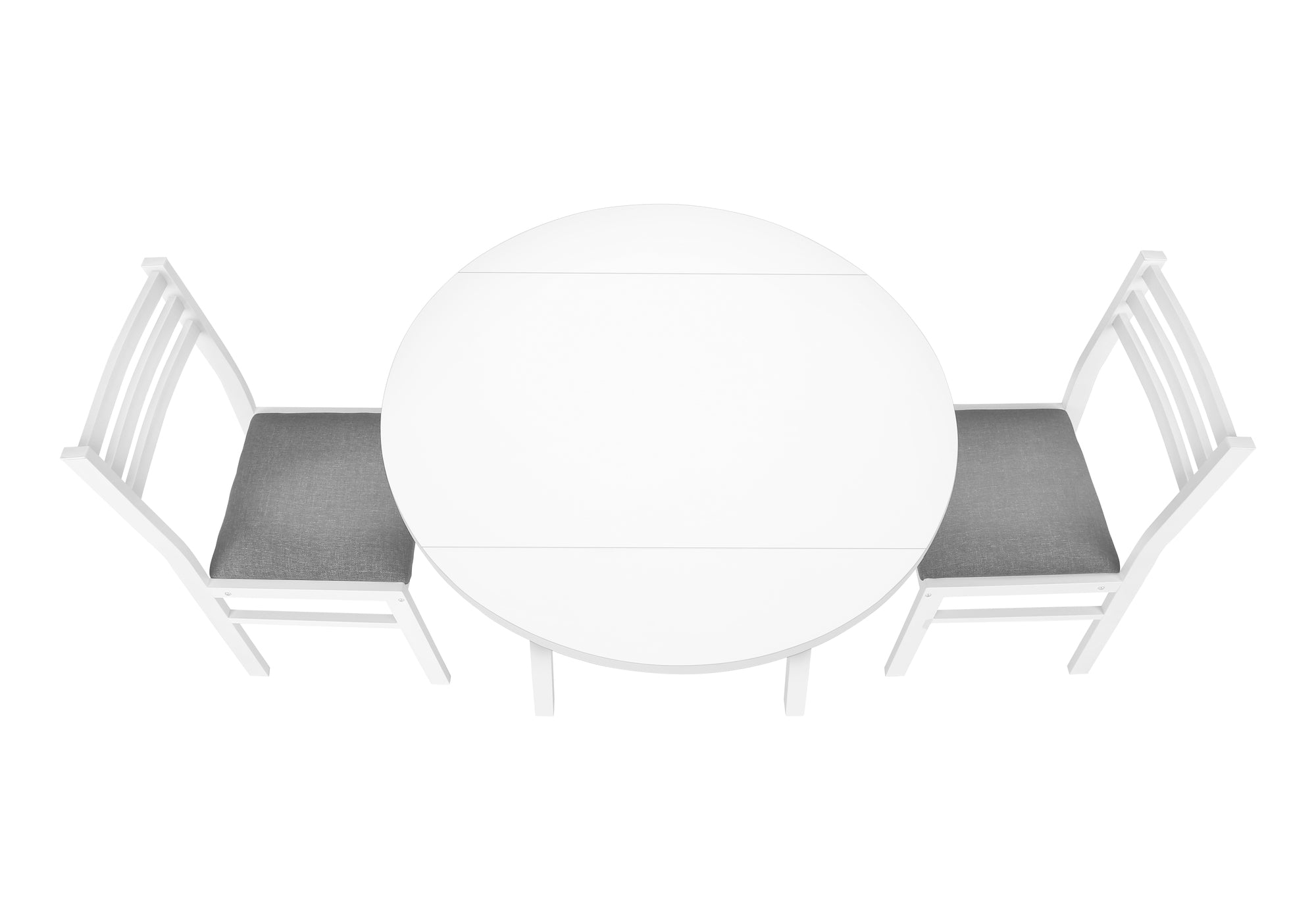 title:Dining Table Set, 3pcs Set, Small, 35" Drop Leaf, Kitchen, White Metal And Laminate, Grey Fabric, Contemporary, Modern;color:White