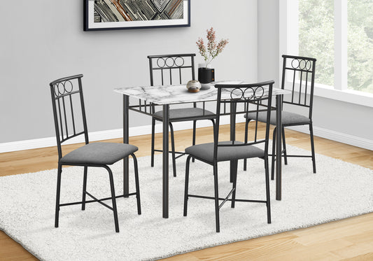 title:Dining Table Set, 5pcs Set, Small, 40" Rectangular, Kitchen, White Marble Look Laminate, Black Metal, Contemporary, Modern;color:White