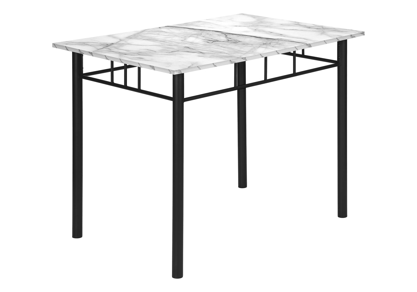 title:Dining Table Set, 5pcs Set, Small, 40" Rectangular, Kitchen, White Marble Look Laminate, Black Metal, Contemporary, Modern;color:White