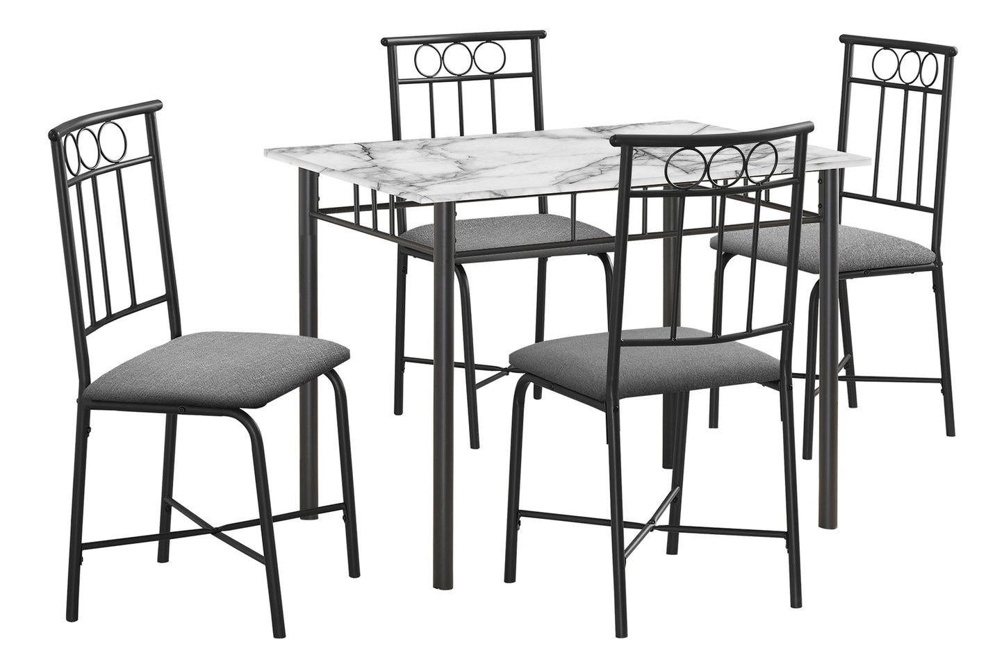 title:Dining Table Set, 5pcs Set, Small, 40" Rectangular, Kitchen, White Marble Look Laminate, Black Metal, Contemporary, Modern;color:White