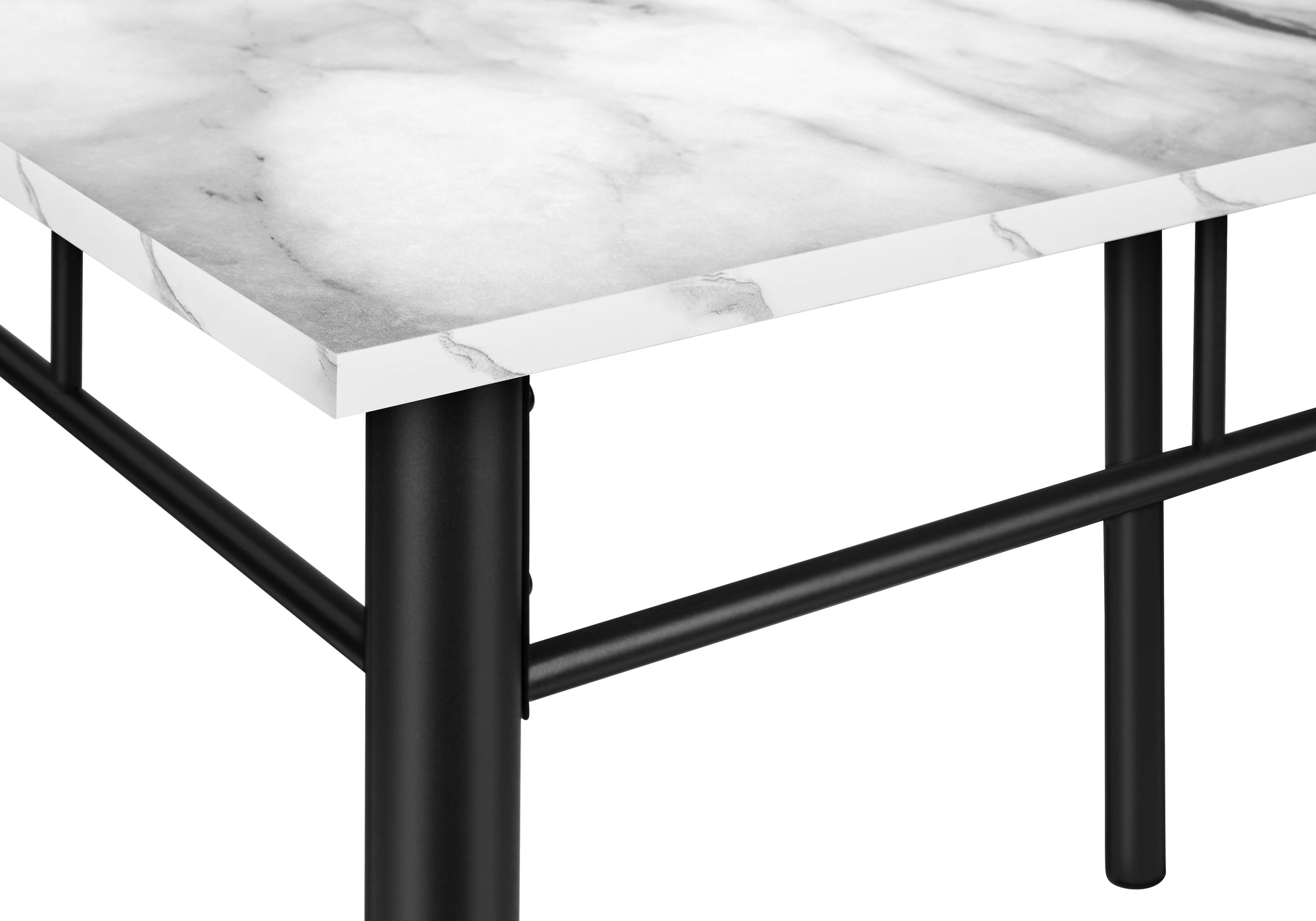 title:Dining Table Set, 5pcs Set, Small, 40" Rectangular, Kitchen, White Marble Look Laminate, Black Metal, Contemporary, Modern;color:White