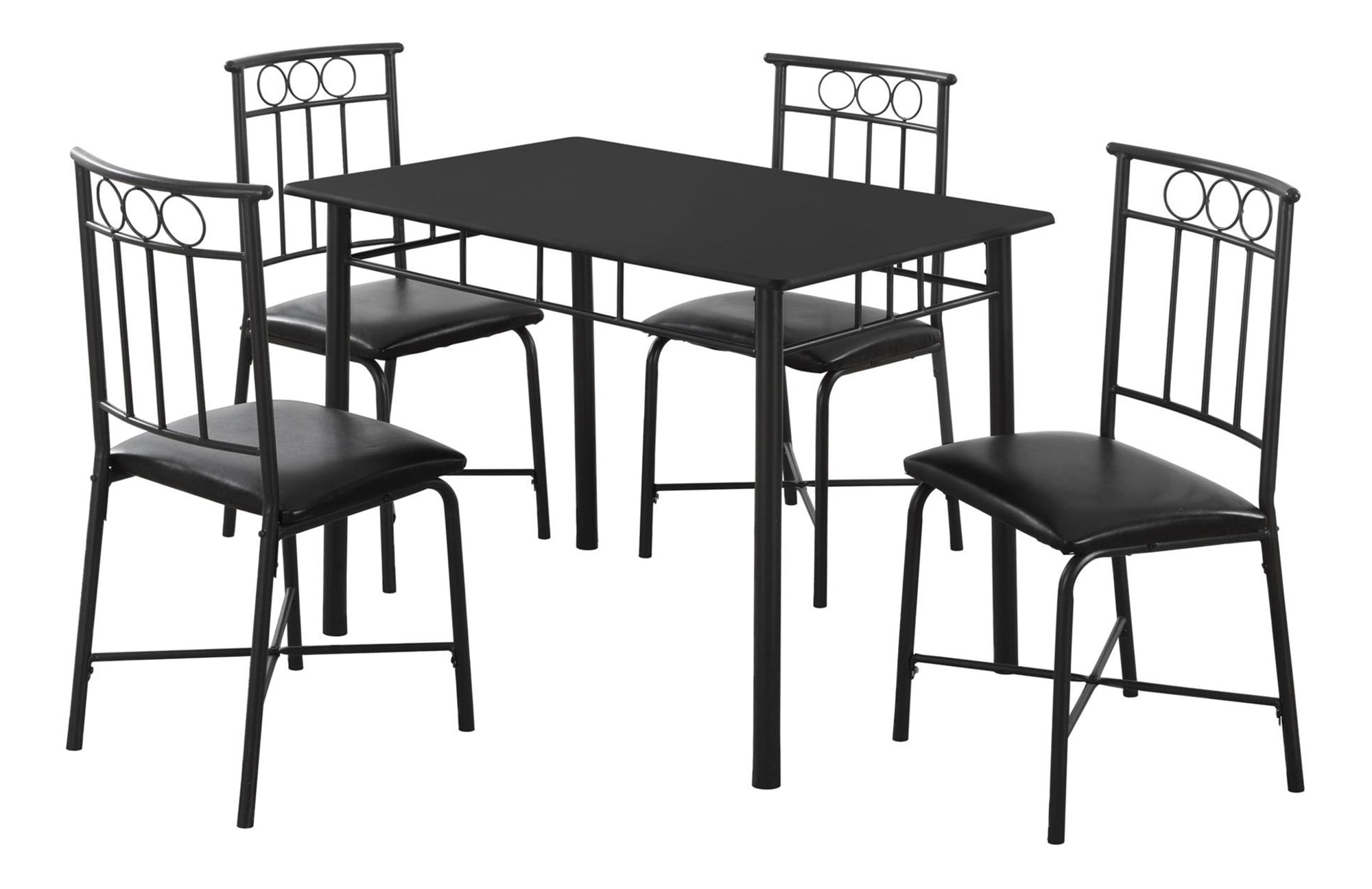 title:Dining Table Set, 5pcs Set, Small, 40" Rectangular, Kitchen, Black Metal, Black Leather Look, Contemporary, Modern;color:Black