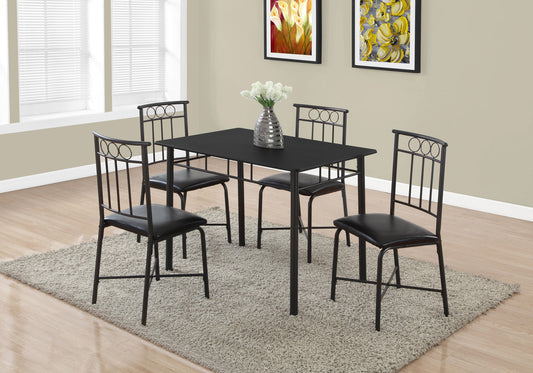 title:Dining Table Set, 5pcs Set, Small, 40" Rectangular, Kitchen, Black Metal, Black Leather Look, Contemporary, Modern;color:Black