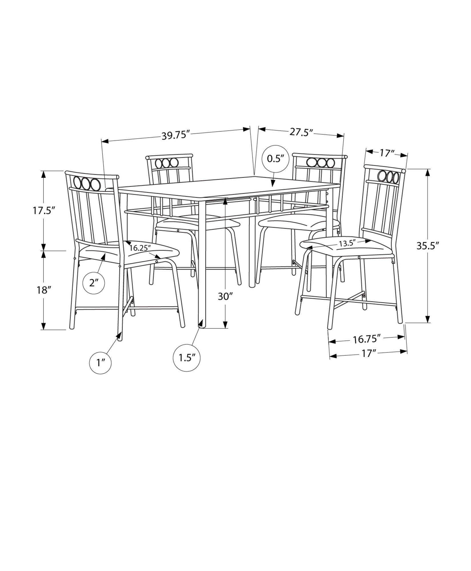 title:Dining Table Set, 5pcs Set, Small, 40" Rectangular, Kitchen, Black Metal, Black Leather Look, Contemporary, Modern;color:Black