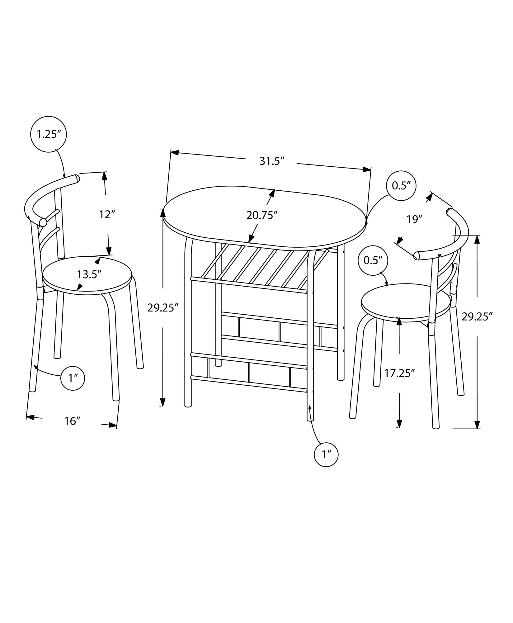 title:Dining Table Set, 3pcs Set, Small, 32" L, Kitchen, Brown Laminate, Black Metal, Contemporary, Modern;color:Dark Taupe