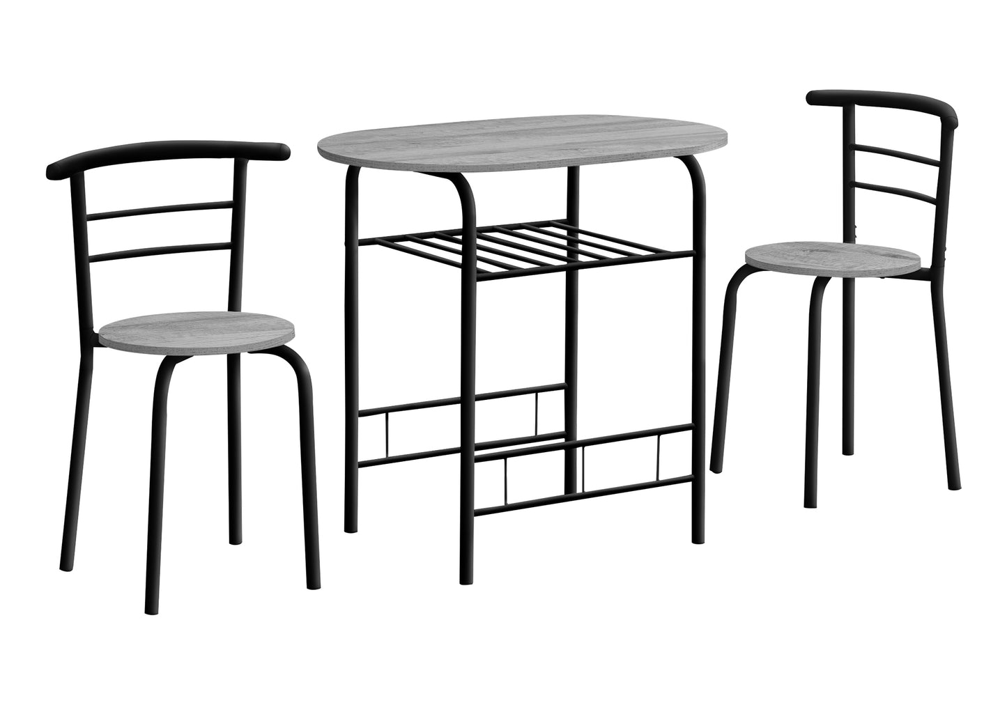 title:Dining Table Set, 3pcs Set, Small, 32" L, Kitchen, Grey Laminate, Black Metal, Contemporary, Modern;color:Grey