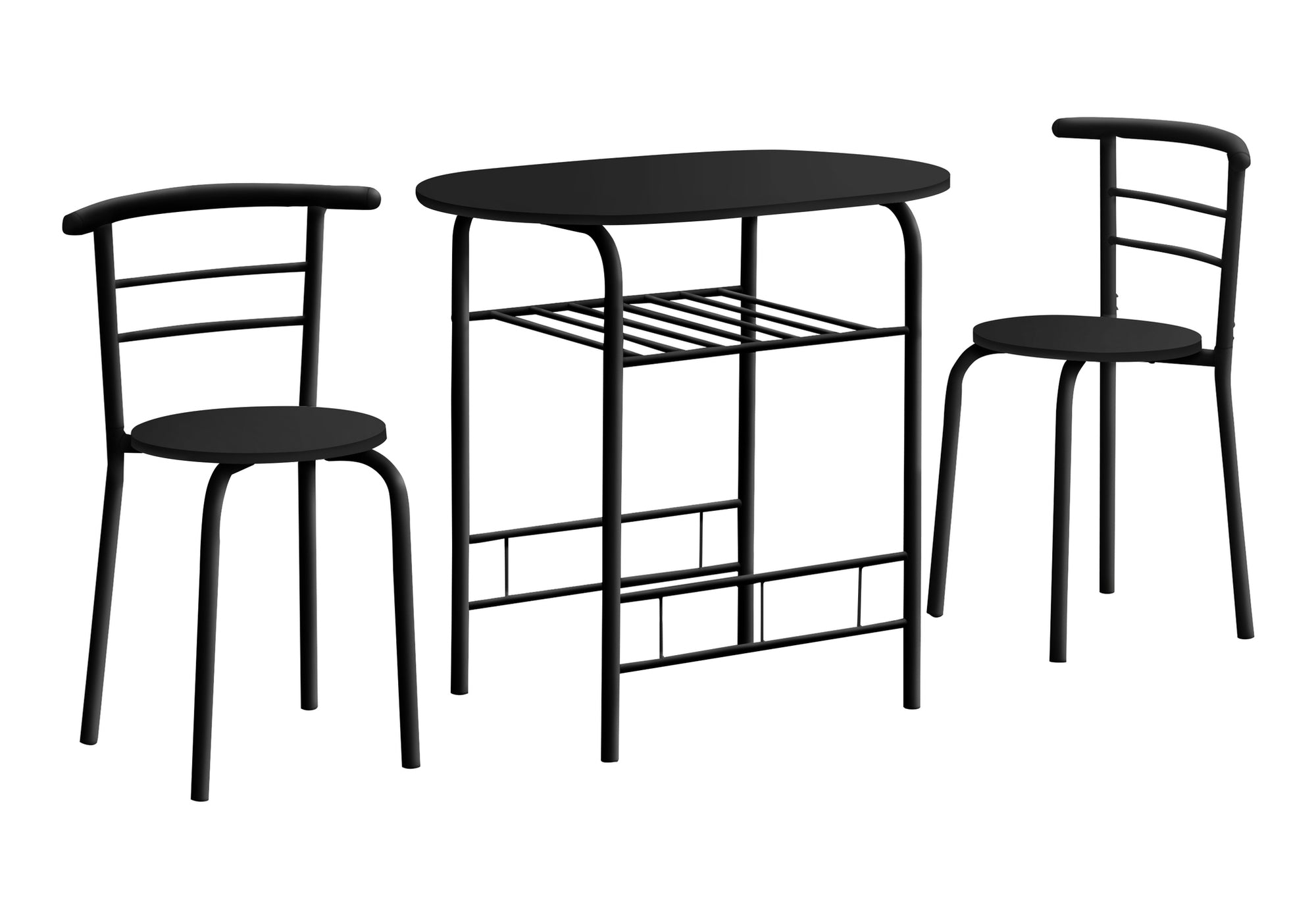 title:Dining Table Set, 3pcs Set, Small, 32" L, Kitchen, Black Metal, Black Laminate, Contemporary, Modern;color:Black