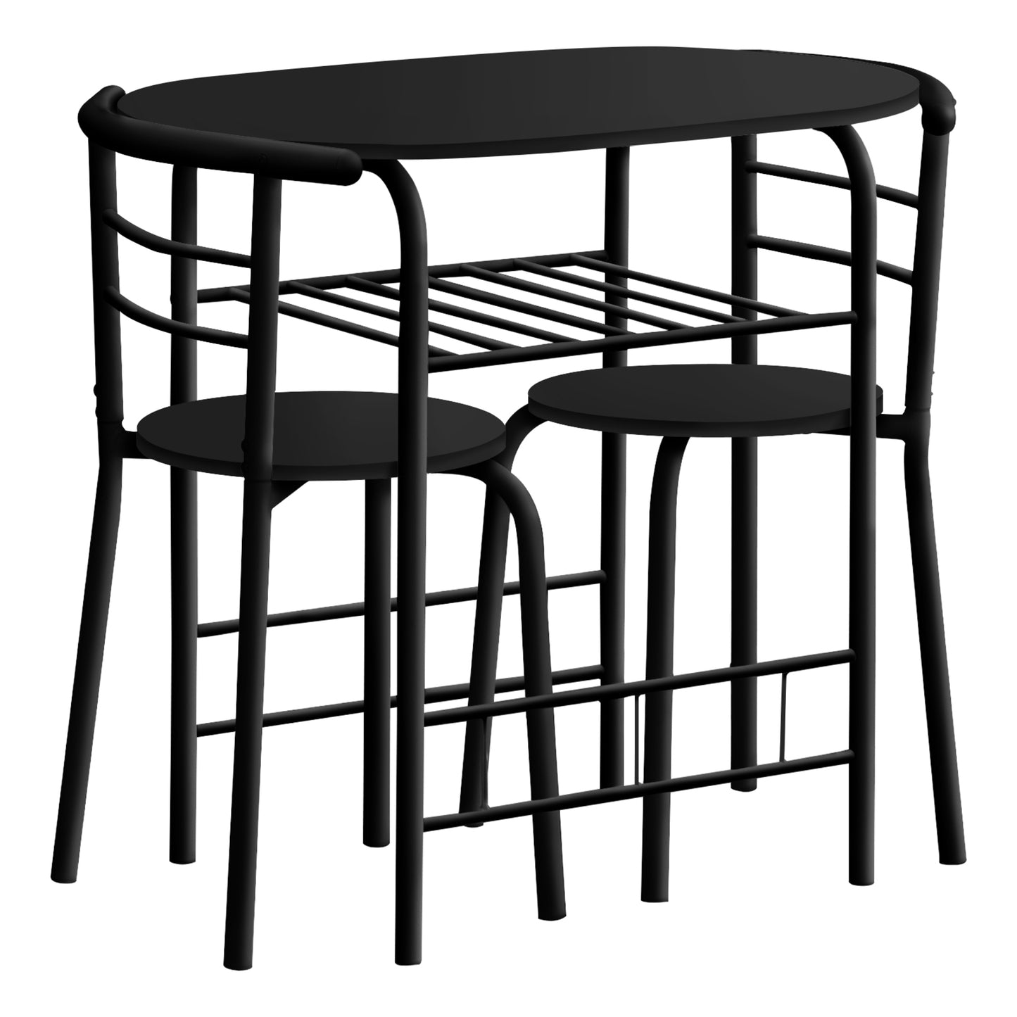 title:Dining Table Set, 3pcs Set, Small, 32" L, Kitchen, Black Metal, Black Laminate, Contemporary, Modern;color:Black