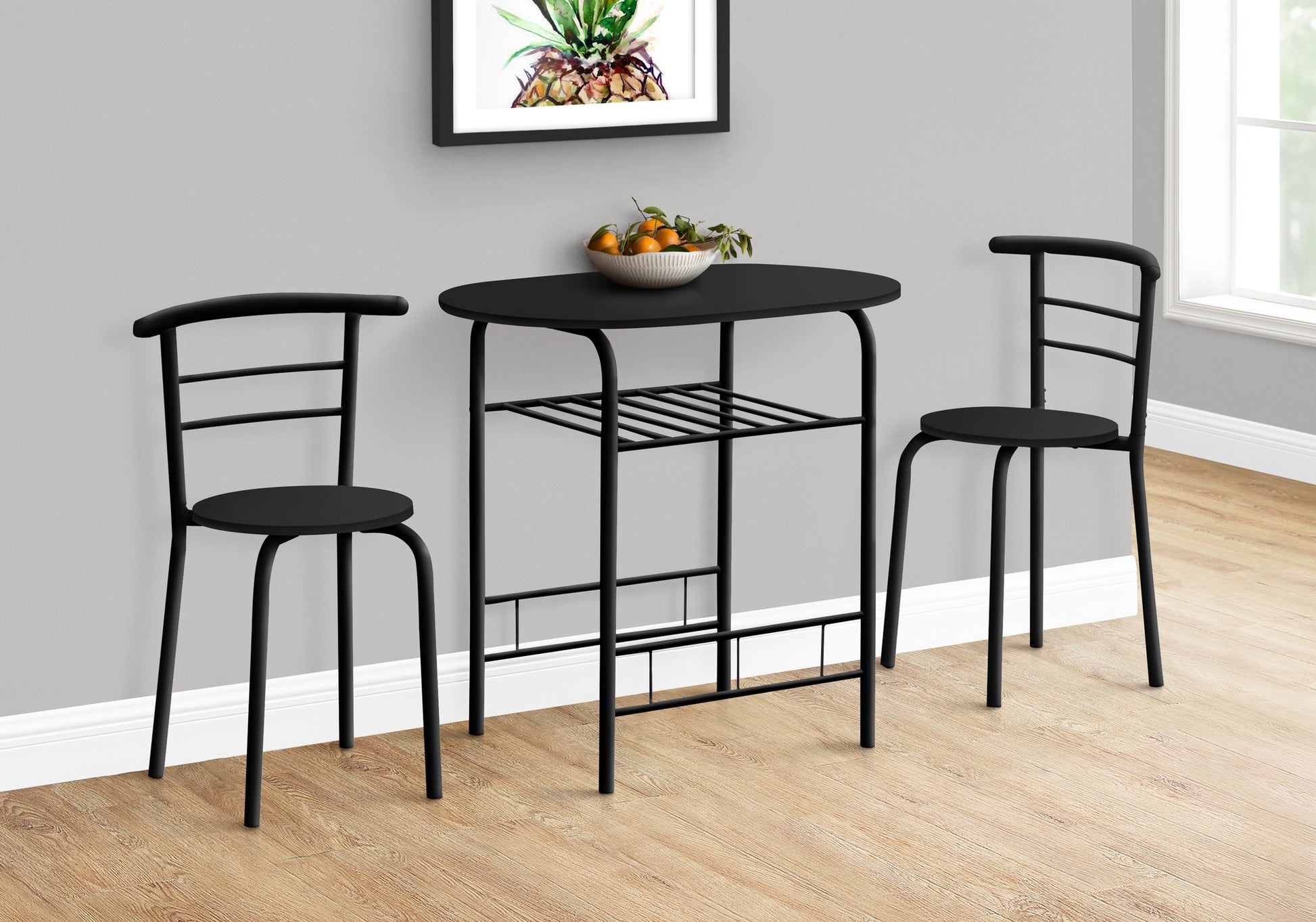 title:Dining Table Set, 3pcs Set, Small, 32" L, Kitchen, Black Metal, Black Laminate, Contemporary, Modern;color:Black