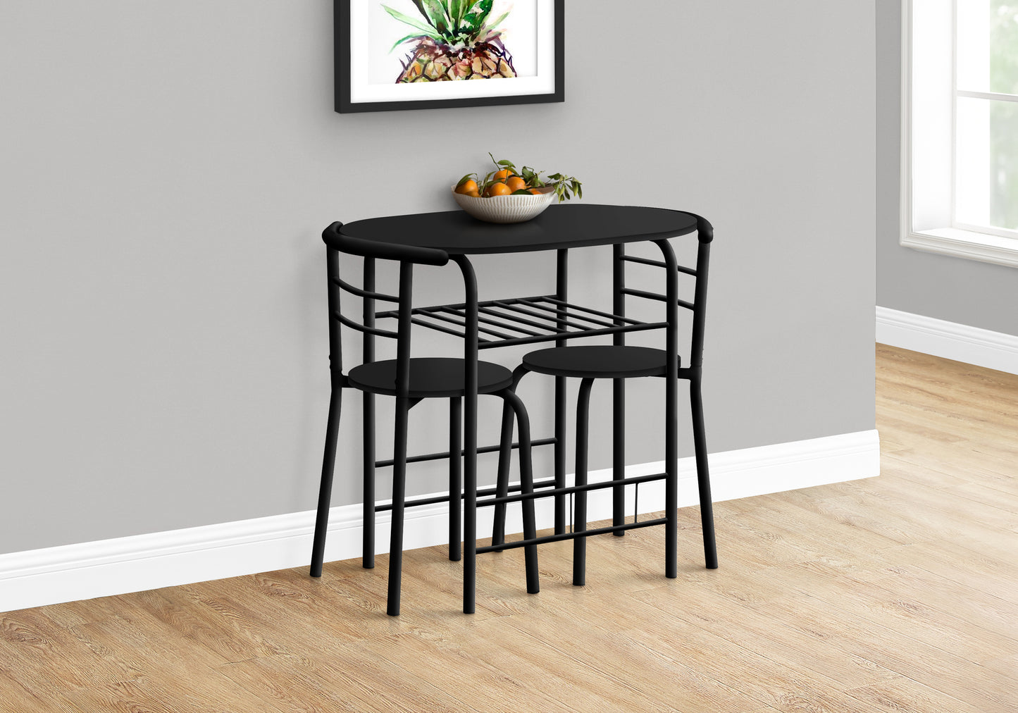 title:Dining Table Set, 3pcs Set, Small, 32" L, Kitchen, Black Metal, Black Laminate, Contemporary, Modern;color:Black