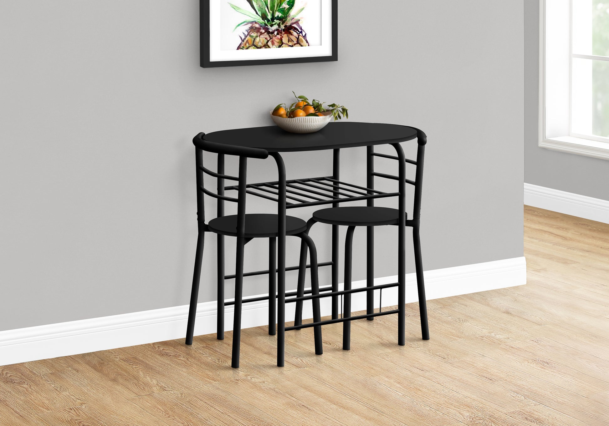 title:Dining Table Set, 3pcs Set, Small, 32" L, Kitchen, Black Metal, Black Laminate, Contemporary, Modern;color:Black