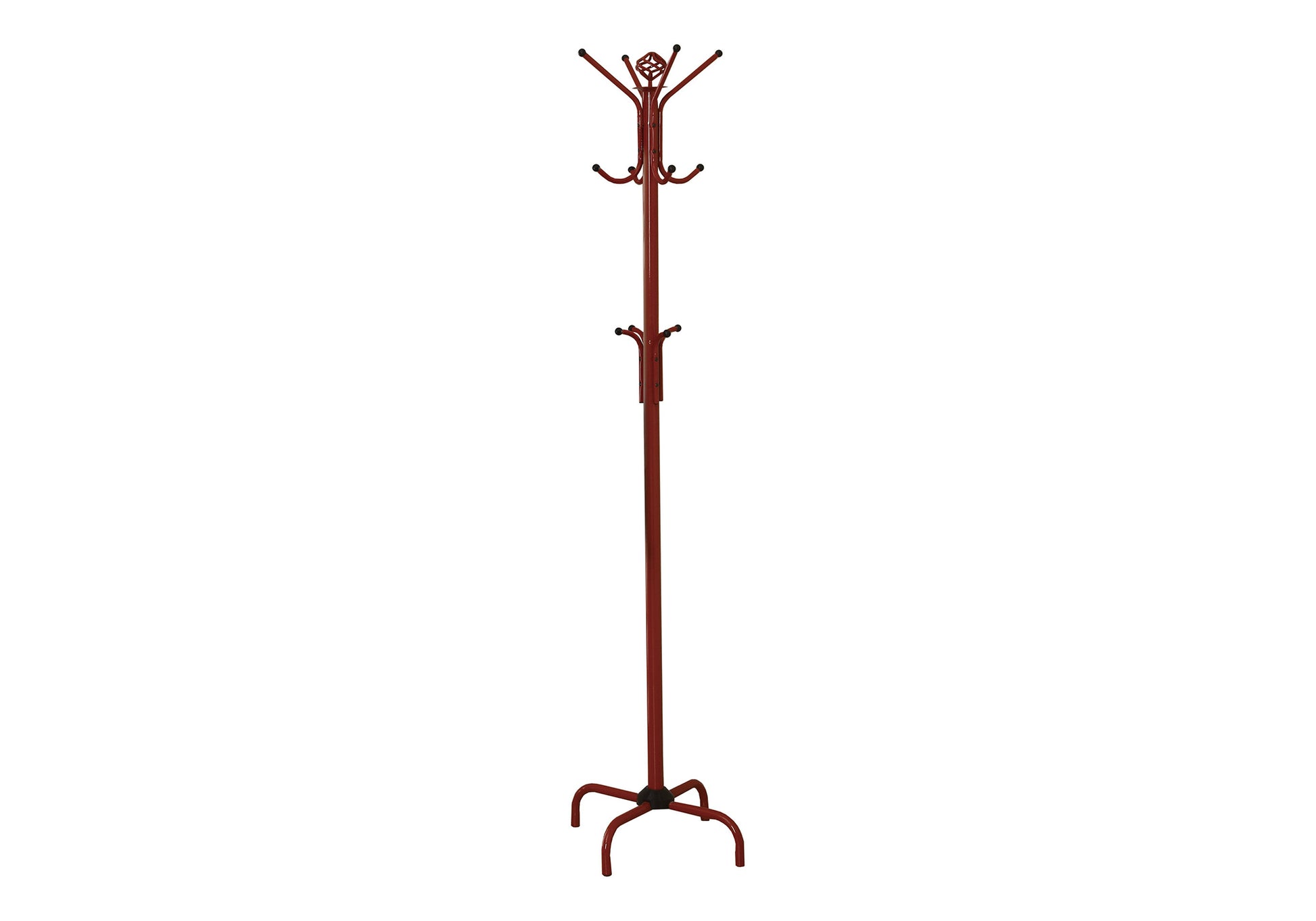 title:Coat Rack, Hall Tree, Free Standing, 12 Hooks, Entryway, 70"h, Bedroom, Red Metal, Contemporary, Modern;color:Red