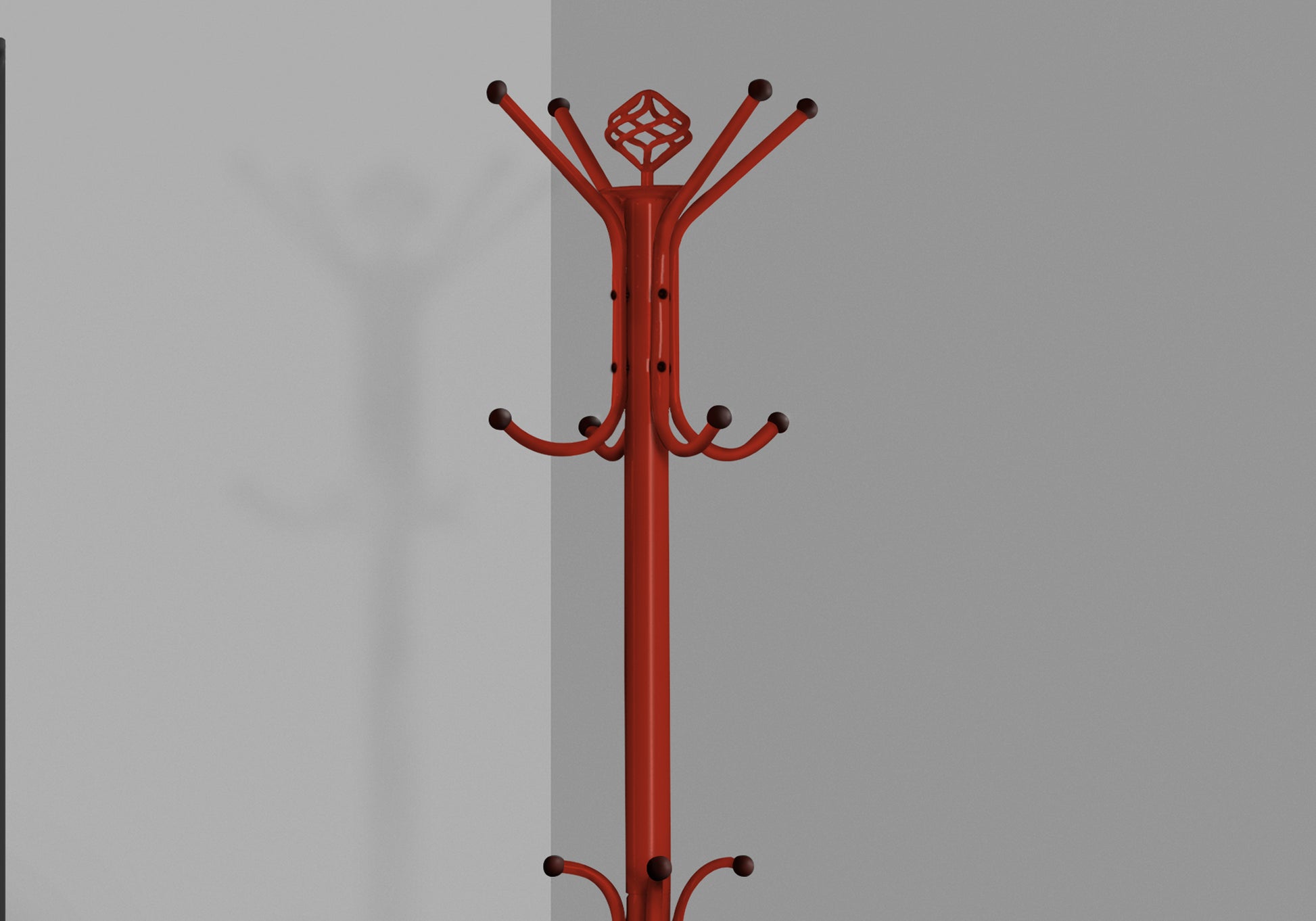 title:Coat Rack, Hall Tree, Free Standing, 12 Hooks, Entryway, 70"h, Bedroom, Red Metal, Contemporary, Modern;color:Red