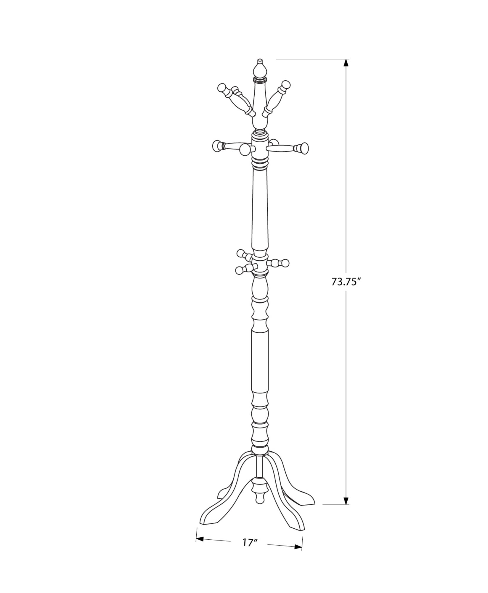 title:Coat Rack, Hall Tree, Free Standing, 11 Hooks, Entryway, 73"h, Bedroom, Brown Wood, Transitional;color:Cherry