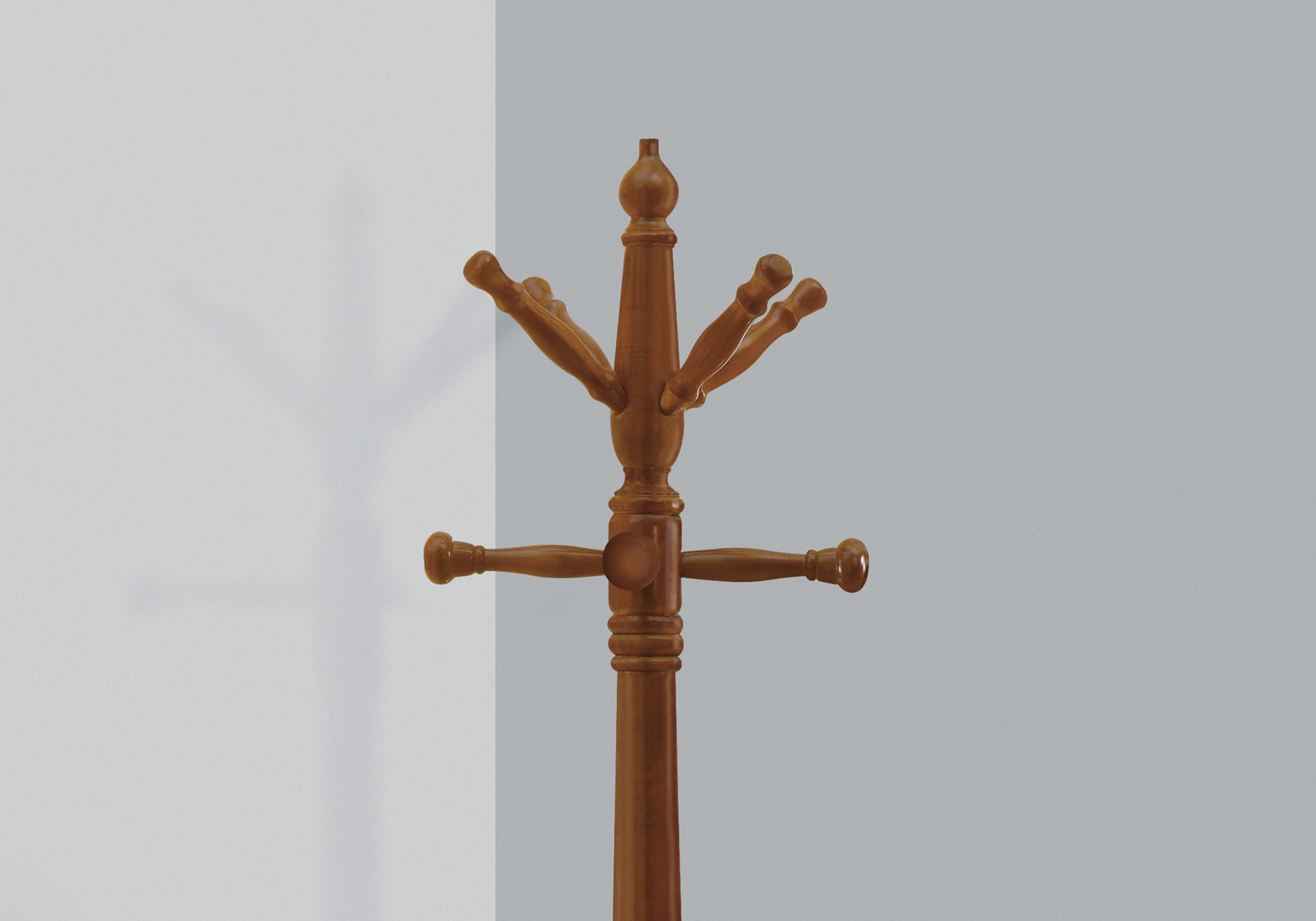 title:Coat Rack, Hall Tree, Free Standing, 11 Hooks, Entryway, 73"h, Bedroom, Brown Wood, Transitional;color:Oak