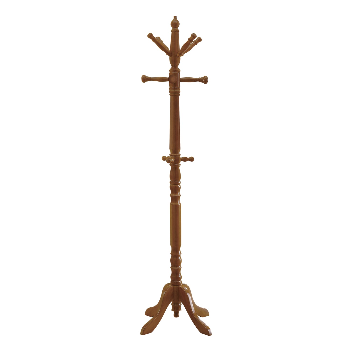 title:Coat Rack, Hall Tree, Free Standing, 11 Hooks, Entryway, 73"h, Bedroom, Brown Wood, Transitional;color:Oak