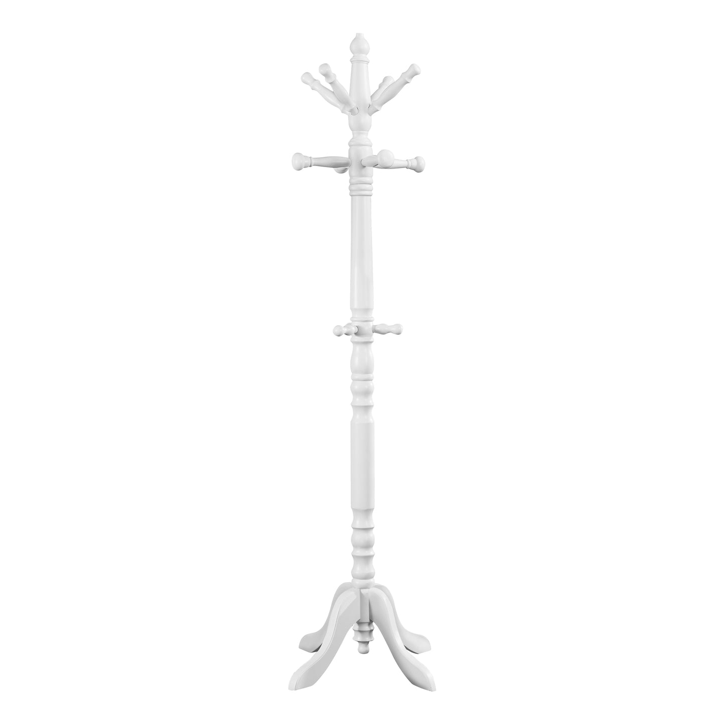 title:Coat Rack, Hall Tree, Free Standing, 11 Hooks, Entryway, 73"h, Bedroom, White Wood, Transitional;color:White