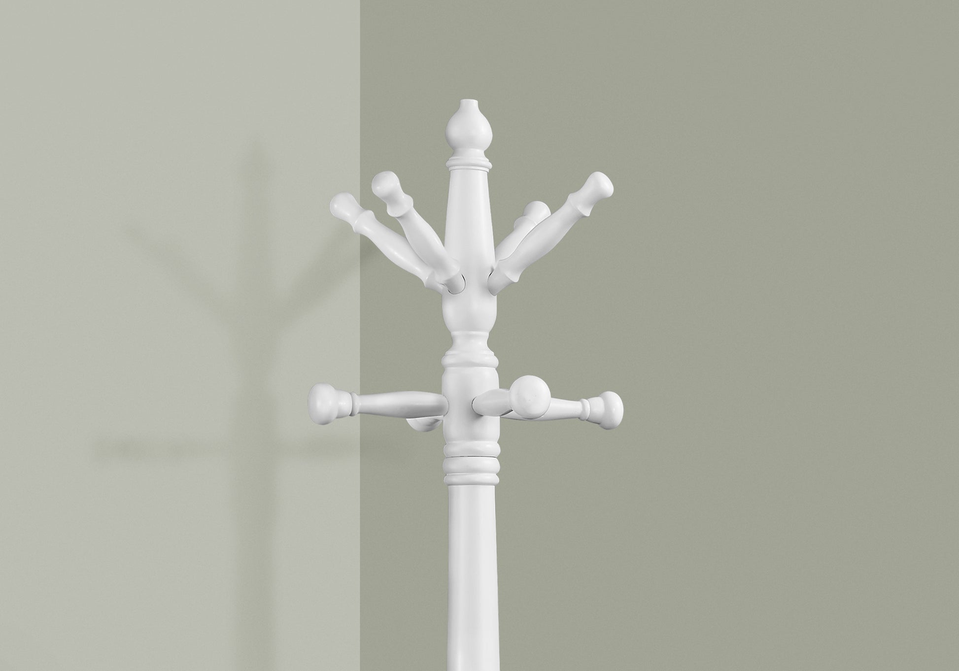 title:Coat Rack, Hall Tree, Free Standing, 11 Hooks, Entryway, 73"h, Bedroom, White Wood, Transitional;color:White