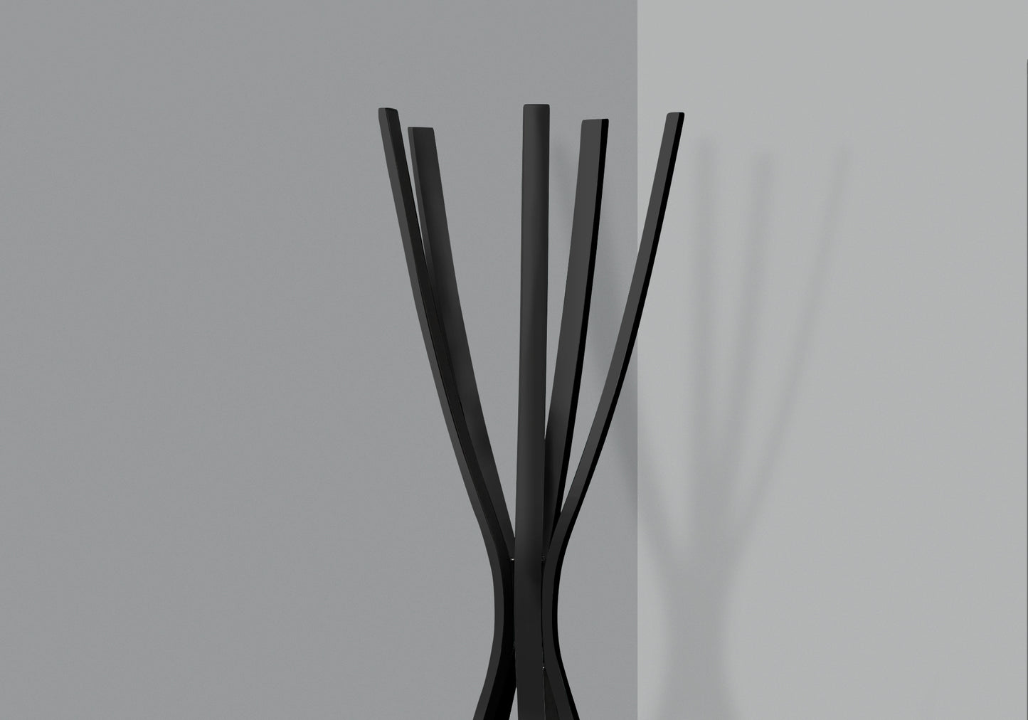 title:Coat Rack, Hall Tree, Free Standing, 5 Hooks, Entryway, 72"h, Bedroom, Black Metal, Contemporary, Modern;color:Black