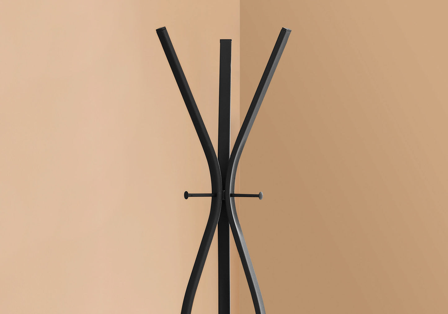 title:Coat Rack, Hall Tree, Free Standing, 3 Hooks, Entryway, 72"h, Bedroom, Black Metal, Contemporary, Modern;color:Black