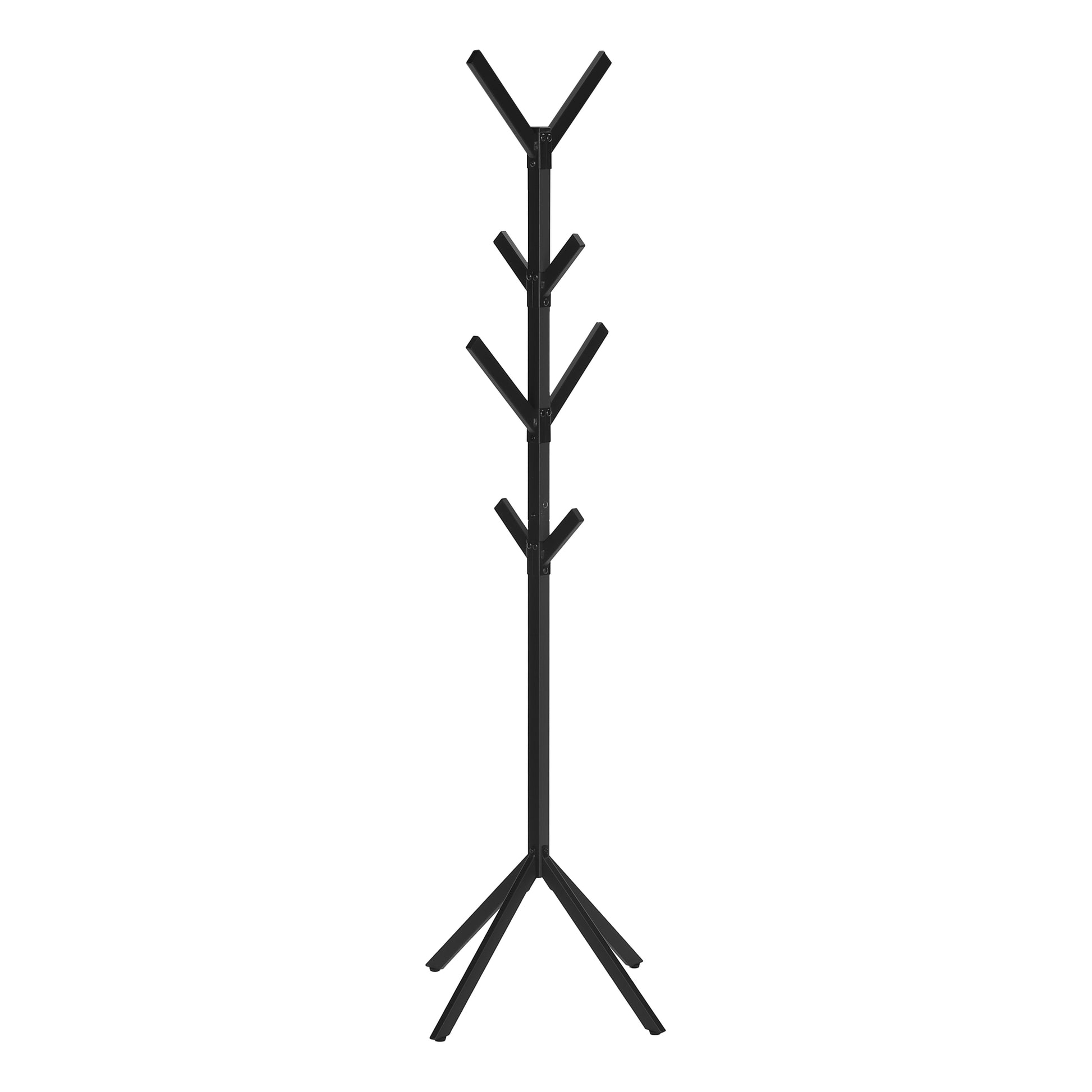 title:Coat Rack, Hall Tree, Free Standing, 8 Hooks, Entryway, 70"h, Bedroom, Black Metal, Contemporary, Modern;color:Black