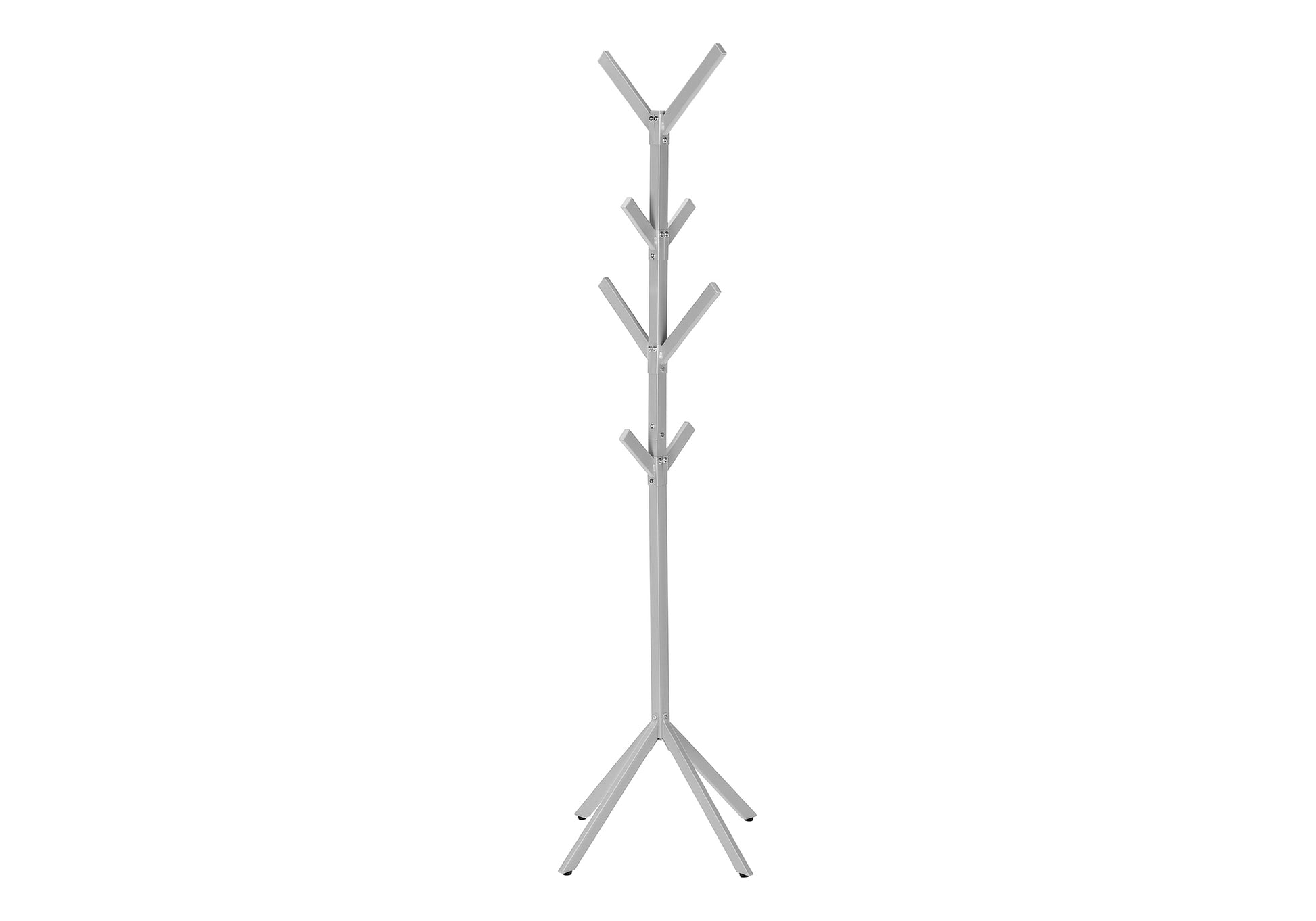 title:Coat Rack, Hall Tree, Free Standing, 8 Hooks, Entryway, 70"h, Bedroom, Grey Metal, Contemporary, Modern;color:Silver