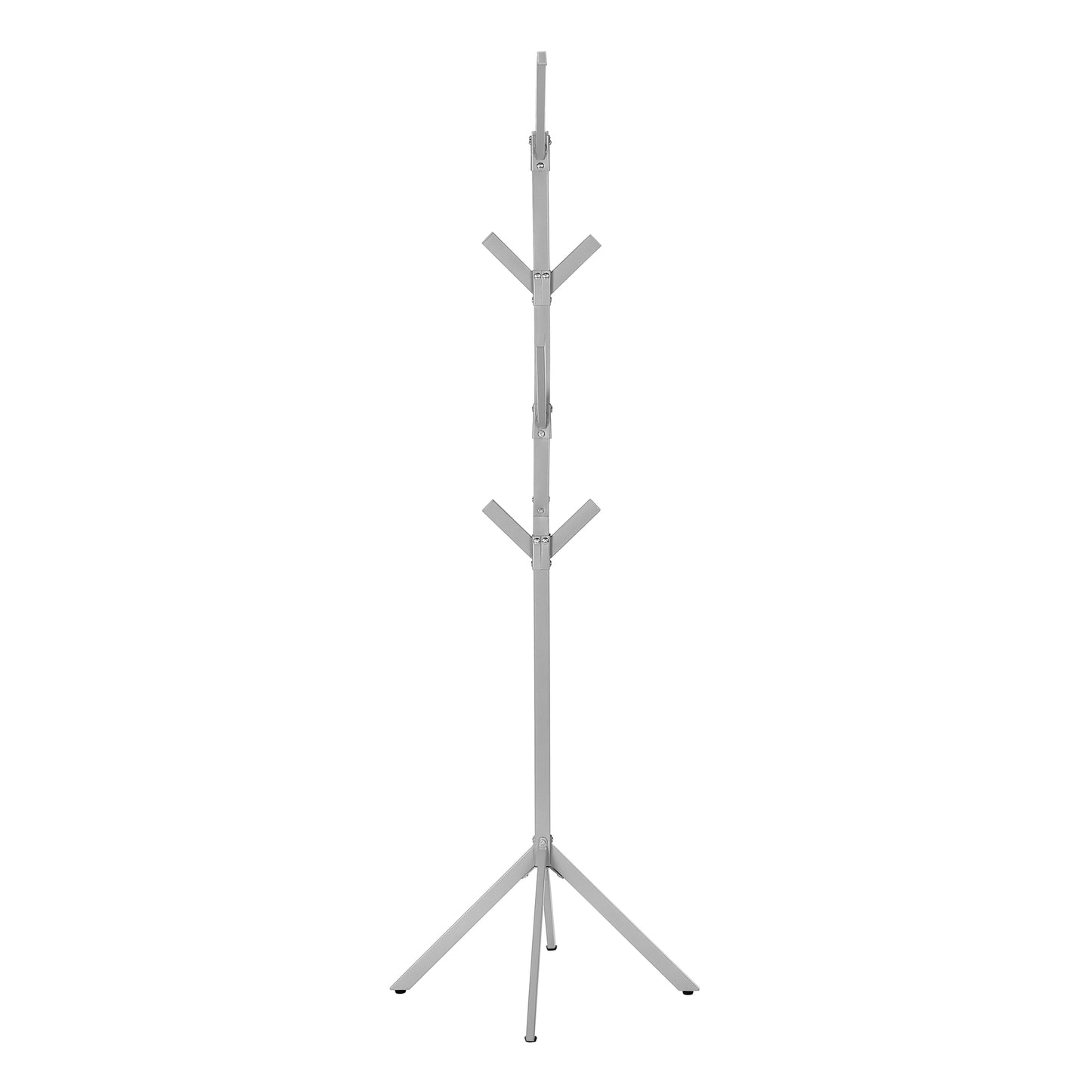 title:Coat Rack, Hall Tree, Free Standing, 8 Hooks, Entryway, 70"h, Bedroom, Grey Metal, Contemporary, Modern;color:Silver