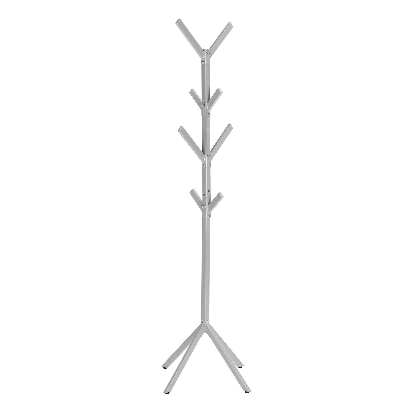 title:Coat Rack, Hall Tree, Free Standing, 8 Hooks, Entryway, 70"h, Bedroom, Grey Metal, Contemporary, Modern;color:Silver