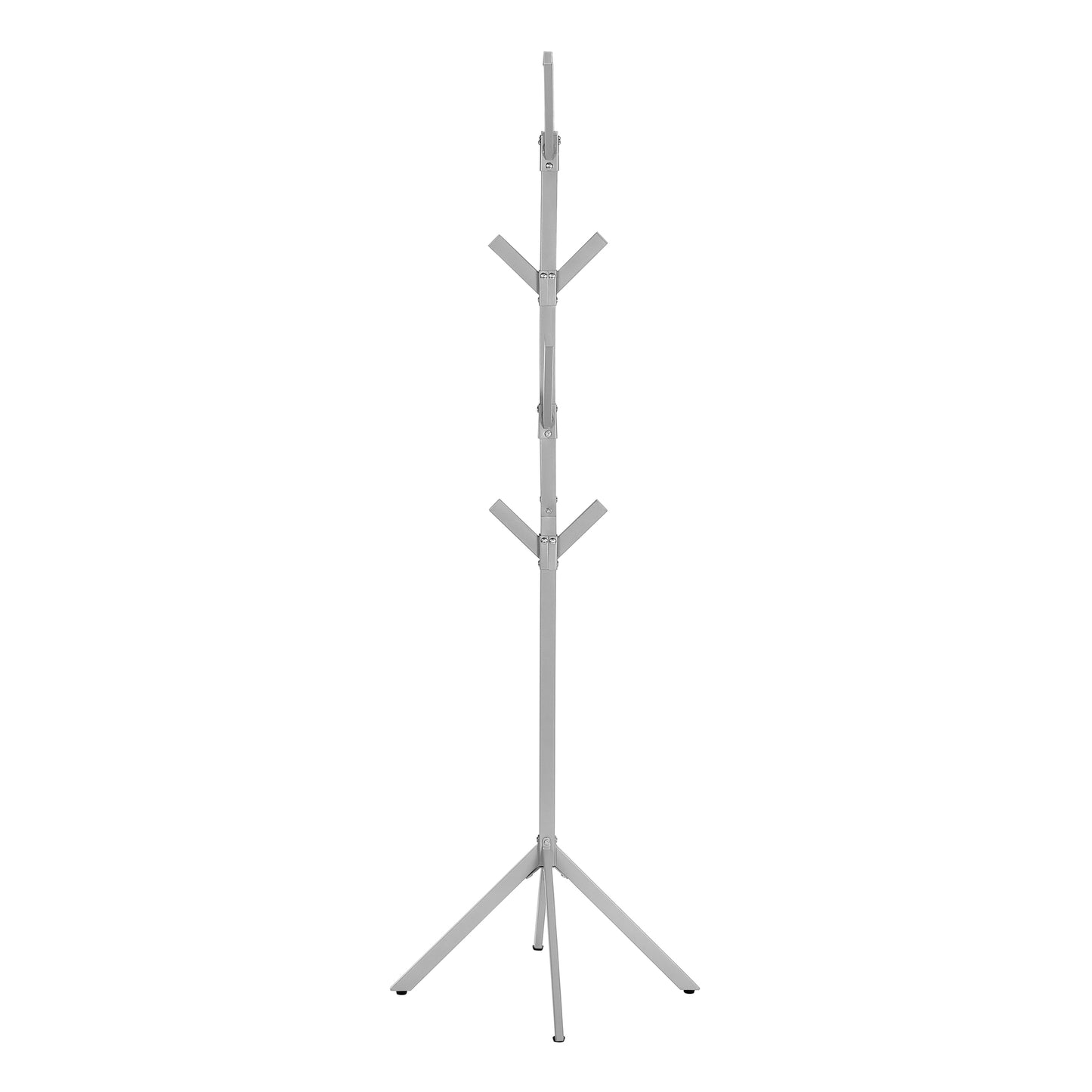 title:Coat Rack, Hall Tree, Free Standing, 8 Hooks, Entryway, 70"h, Bedroom, Grey Metal, Contemporary, Modern;color:Silver