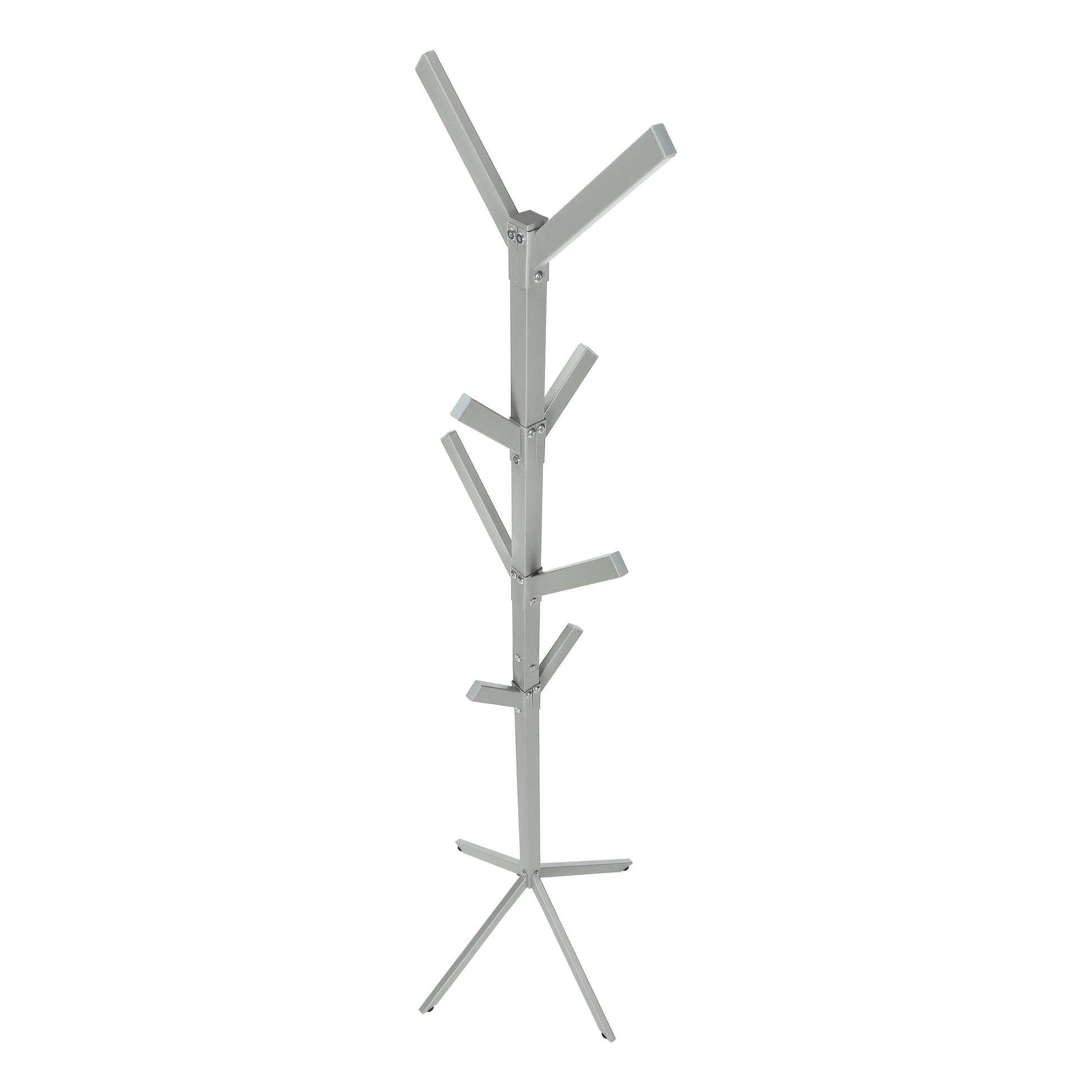 title:Coat Rack, Hall Tree, Free Standing, 8 Hooks, Entryway, 70"h, Bedroom, Grey Metal, Contemporary, Modern;color:Silver