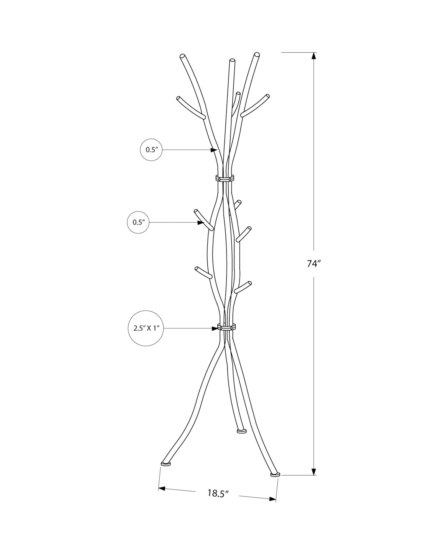 title:Coat Rack, Hall Tree, Free Standing, 11 Hooks, Entryway, 74"h, Bedroom, White Metal, Contemporary, Modern;color:White