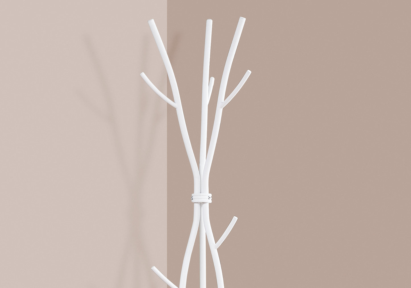 title:Coat Rack, Hall Tree, Free Standing, 11 Hooks, Entryway, 74"h, Bedroom, White Metal, Contemporary, Modern;color:White