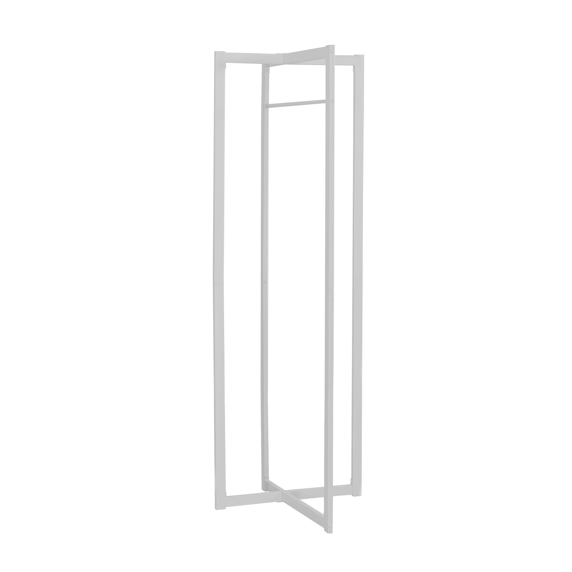 title:Coat Rack, Hall Tree, Free Standing, Hanging Bar, Entryway, 72"h, Bedroom, White Metal, Contemporary, Modern;color:White